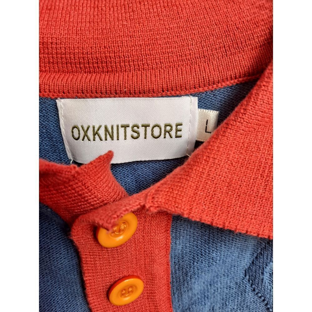 Other OXKNITSTORE Retro Knit Polo Shirt Blue Orange Striped Collar Size US L / EU 52-54 / 3 - 4 Thumbnail