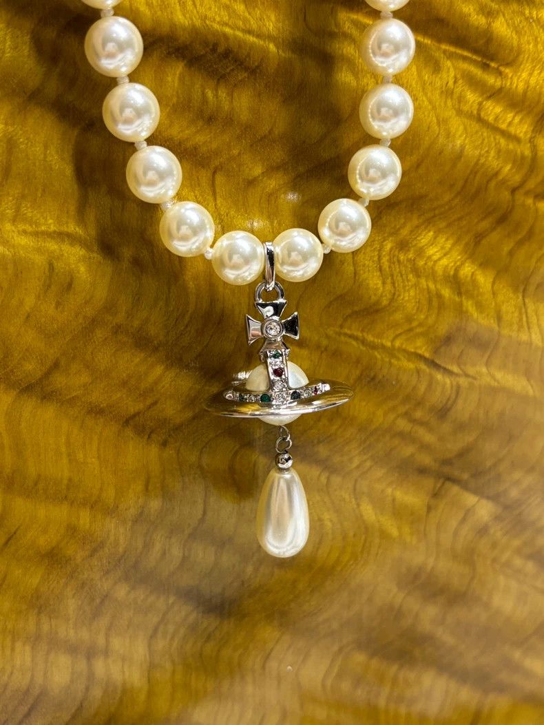 Vivienne Westwood Vivienne Westwood Saturn pendant imitation pearl necklace Size ONE SIZE - 2 Thumbnail