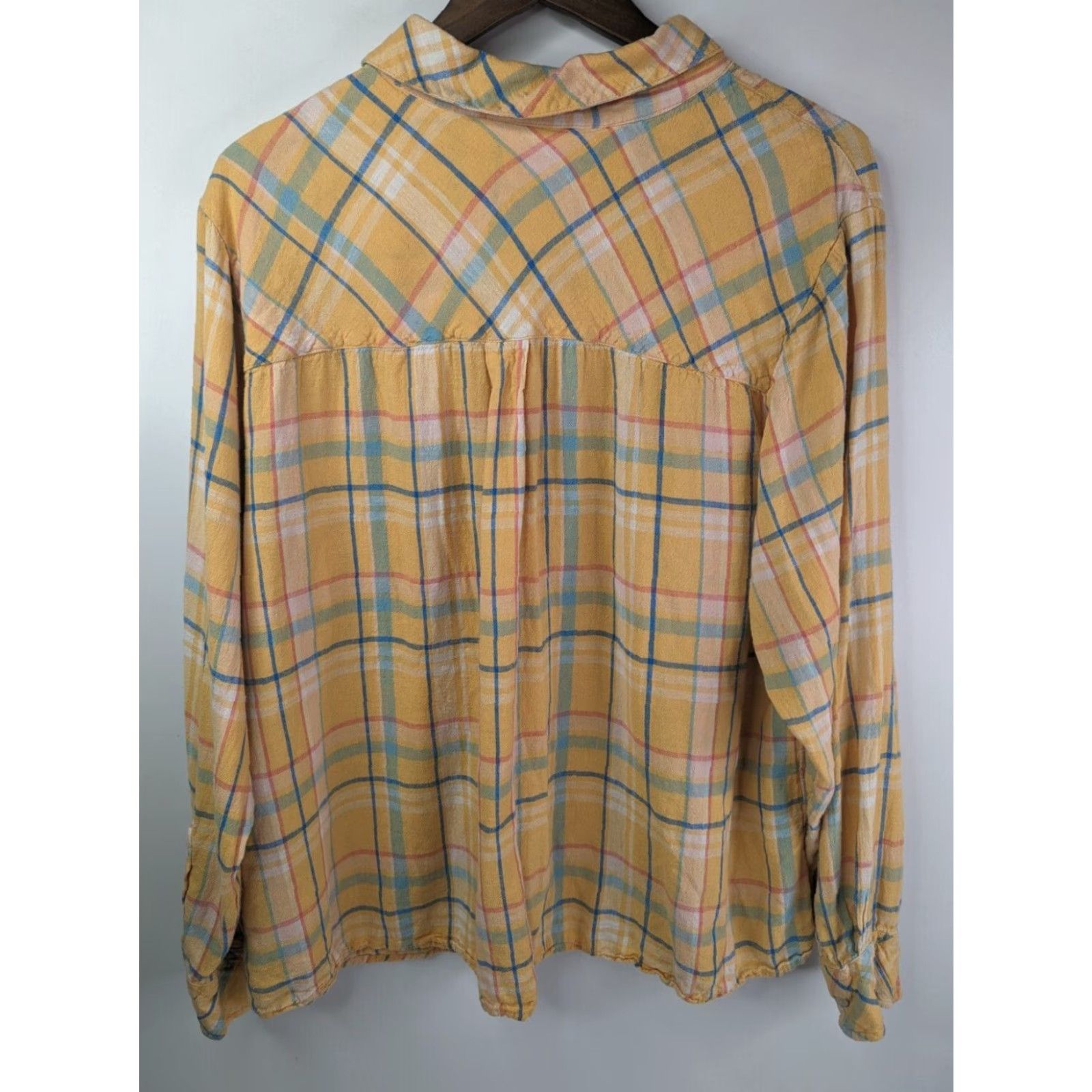 Vintage Candace Cameron Bure Button Top Women 2X Apricot Plaid Linen Viscose Tee Shirt Knit Casual Shirt Size XXL / US 16-18 / IT 52-54 - 3 Thumbnail