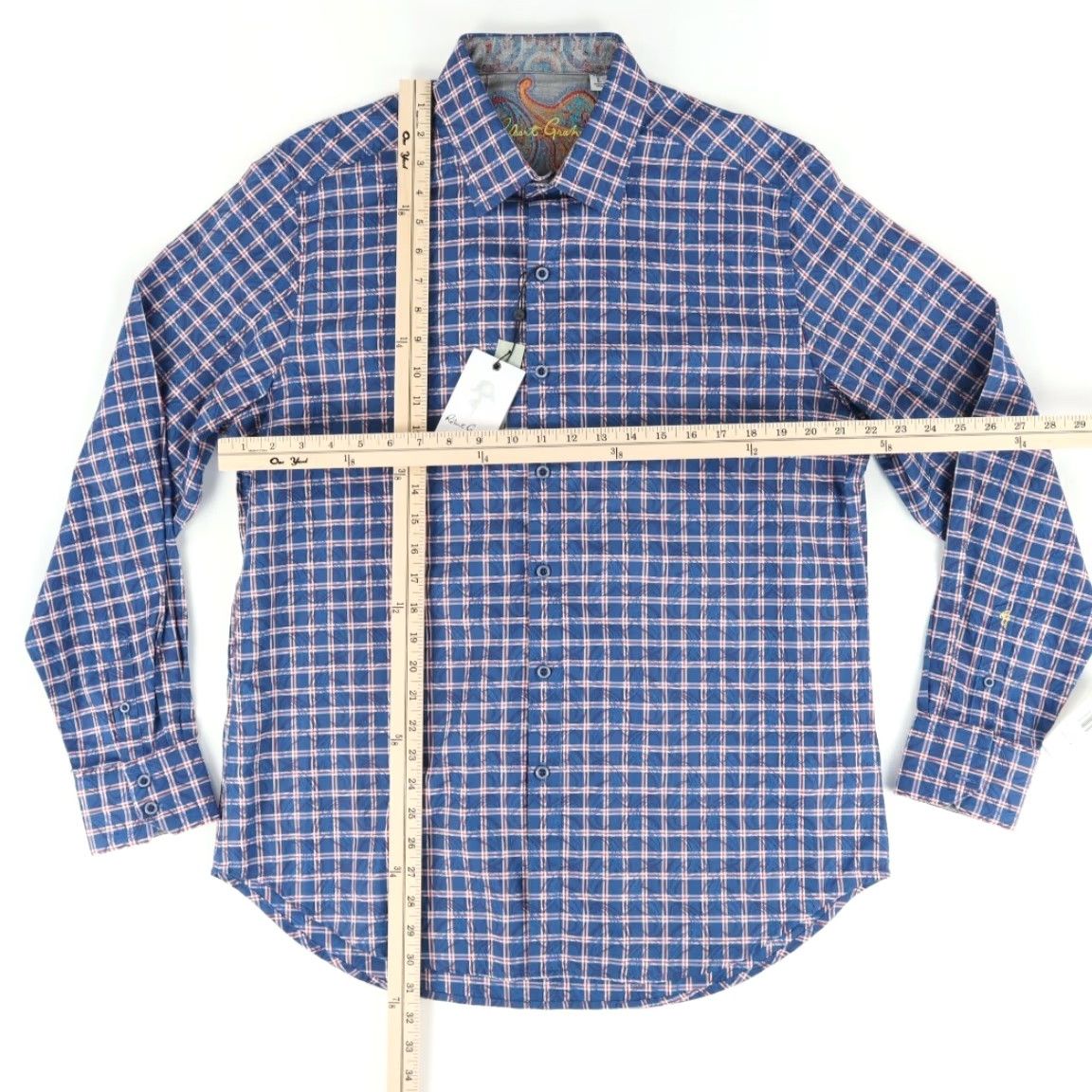 Robert Graham Robert Graham Waterford Flip Cuff Cotton Gingham Shirt Blue Mens L Size US L / EU 52-54 / 3 - 4 Thumbnail