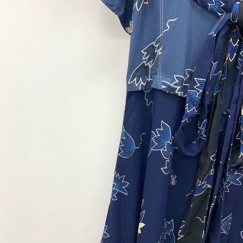 Loewe LOEWE Dark blue floral V-neck ruffled short sleeve dress Size XS / US 0-2 / IT 36-38 - 4 Thumbnail