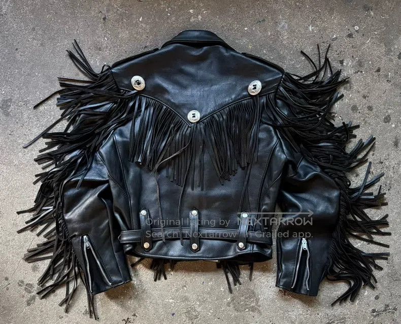 Schott Schott Retro heavy fringed motorcycle leather jacket Size US L / EU 52-54 / 3 - 8 Thumbnail