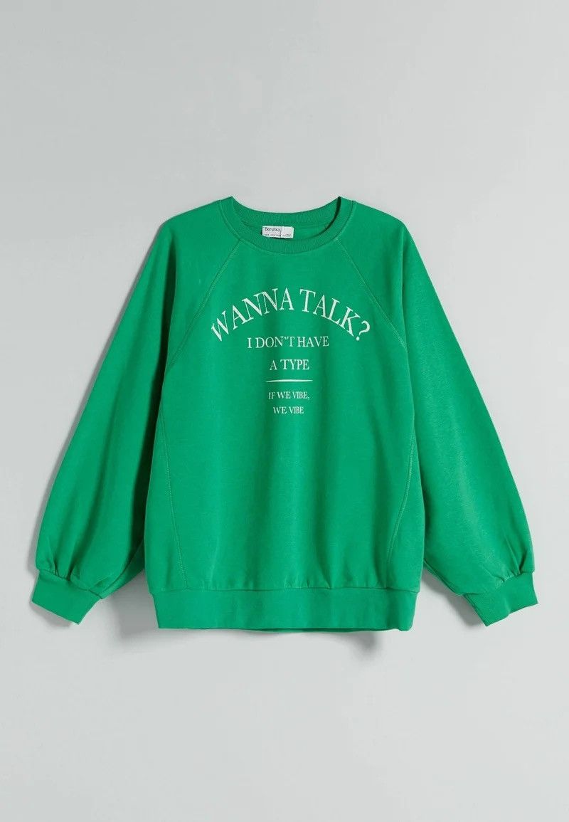 Bershka Vintage Bershka Wanna Talk Baggy Oversized Green Sweatshirt Size US XL / EU 56 / 4 - 12 Thumbnail