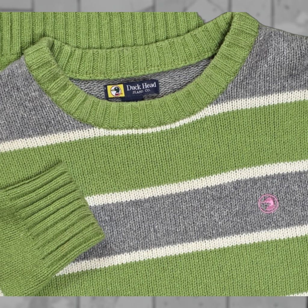 Vintage Duck Head Men’s M Green gray Striped Wool Blend Pink Logo Sweater Crewneck Vintage Size US M / EU 48-50 / 2 - 1 Thumbnail