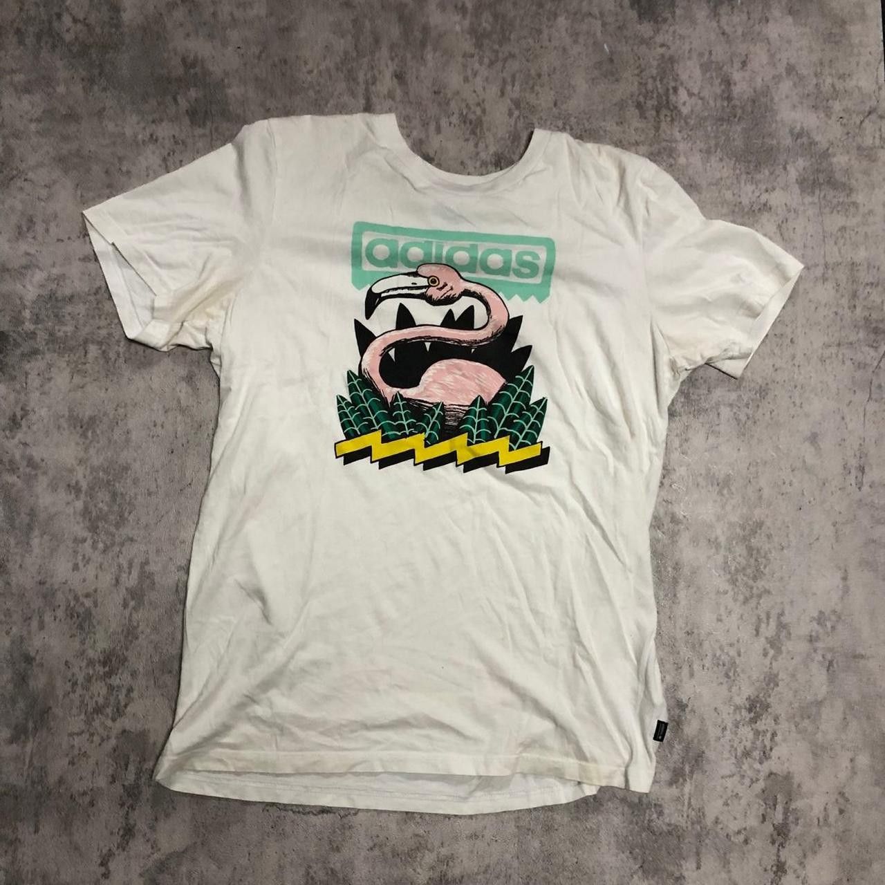 Adidas Adidas white cotton t-shirt with pink flamingo design Size M / US 6-8 / IT 42-44 - 1 Thumbnail