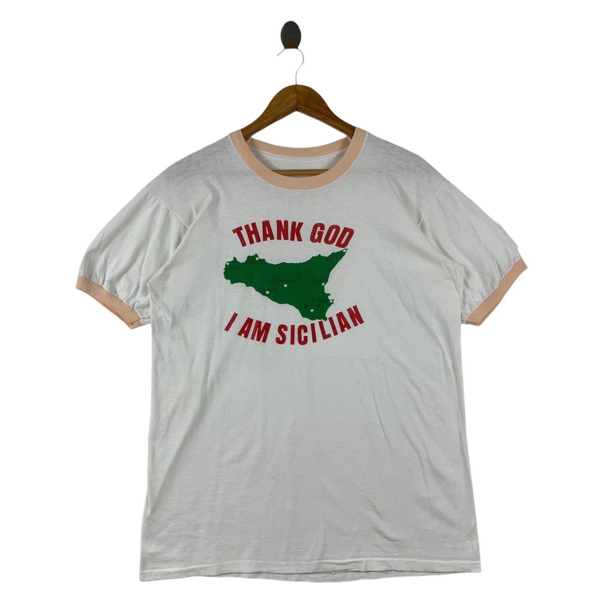 Japanese Brand × Vintage Vintage THANK GOD im SICILIAN Spellout tee Size US M / EU 48-50 / 2 - 1 Thumbnail