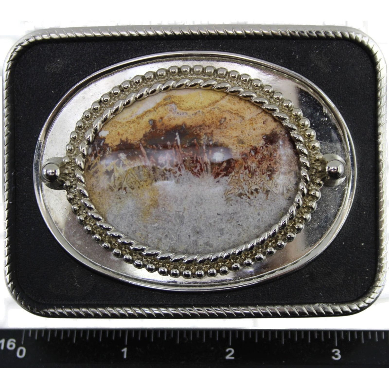 Other Picture Agate Jasper Belt Buckle (1) • Silvertone • Black Size ONE SIZE - 3 Thumbnail