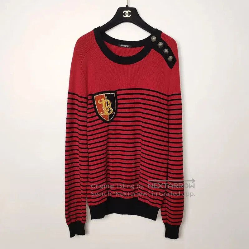 Balmain Balmain Red Striped Wool Pullover Sweater . Size US L / EU 52-54 / 3 - 1 Thumbnail