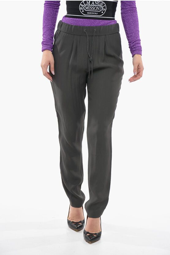 image of Fabiana Filippi Viscose Pleated Trousers With Drawstring in Grey, Women's (Size 26)