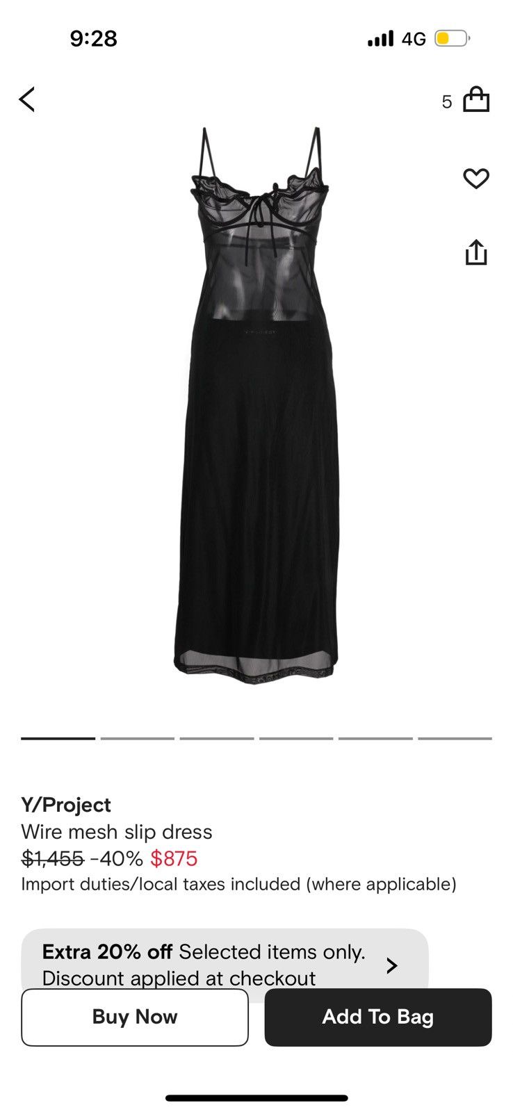 Y/Project Y/project Wire Mesh Slip Dress Size XS / US 0-2 / IT 36-38 - 5 Thumbnail