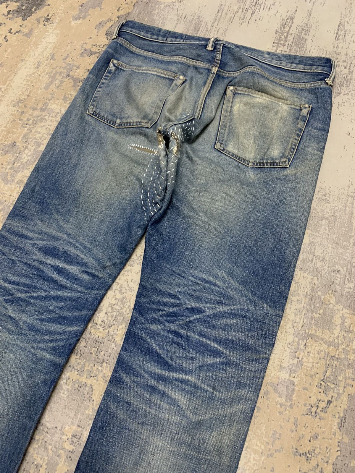 Japanese Brand Japanese Blue Work Custom Sashiko Boro Selvedge Denim Size US 35 - 14 Thumbnail