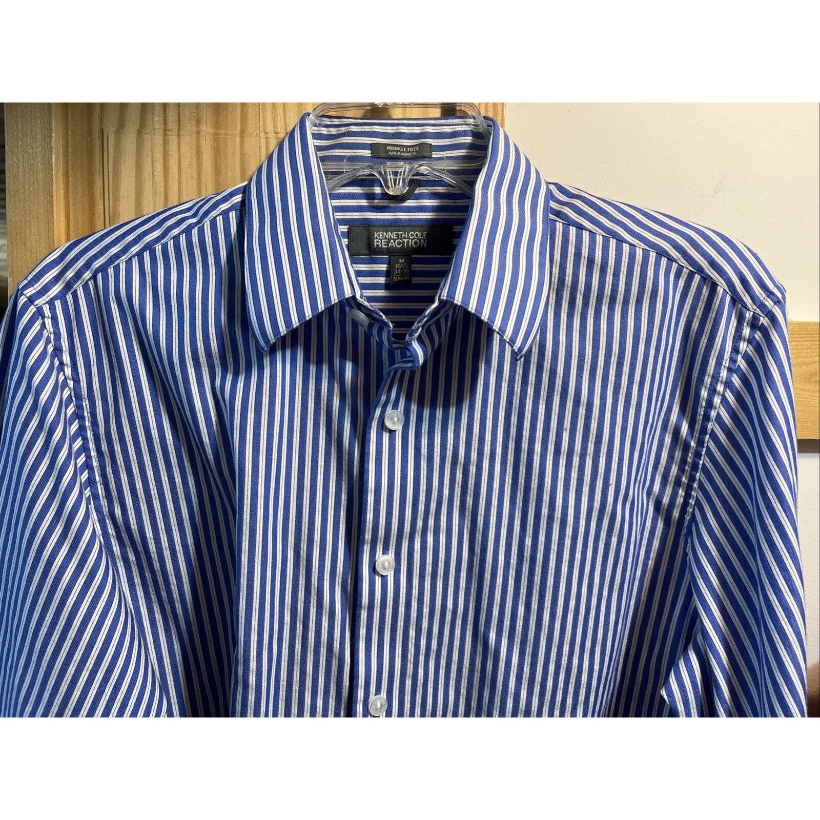 Kenneth Cole Kenneth Cole Reaction Shirt Mens 15.5 34/35 Slim Blue Stripe Size US M / EU 48-50 / 2 - 4 Thumbnail
