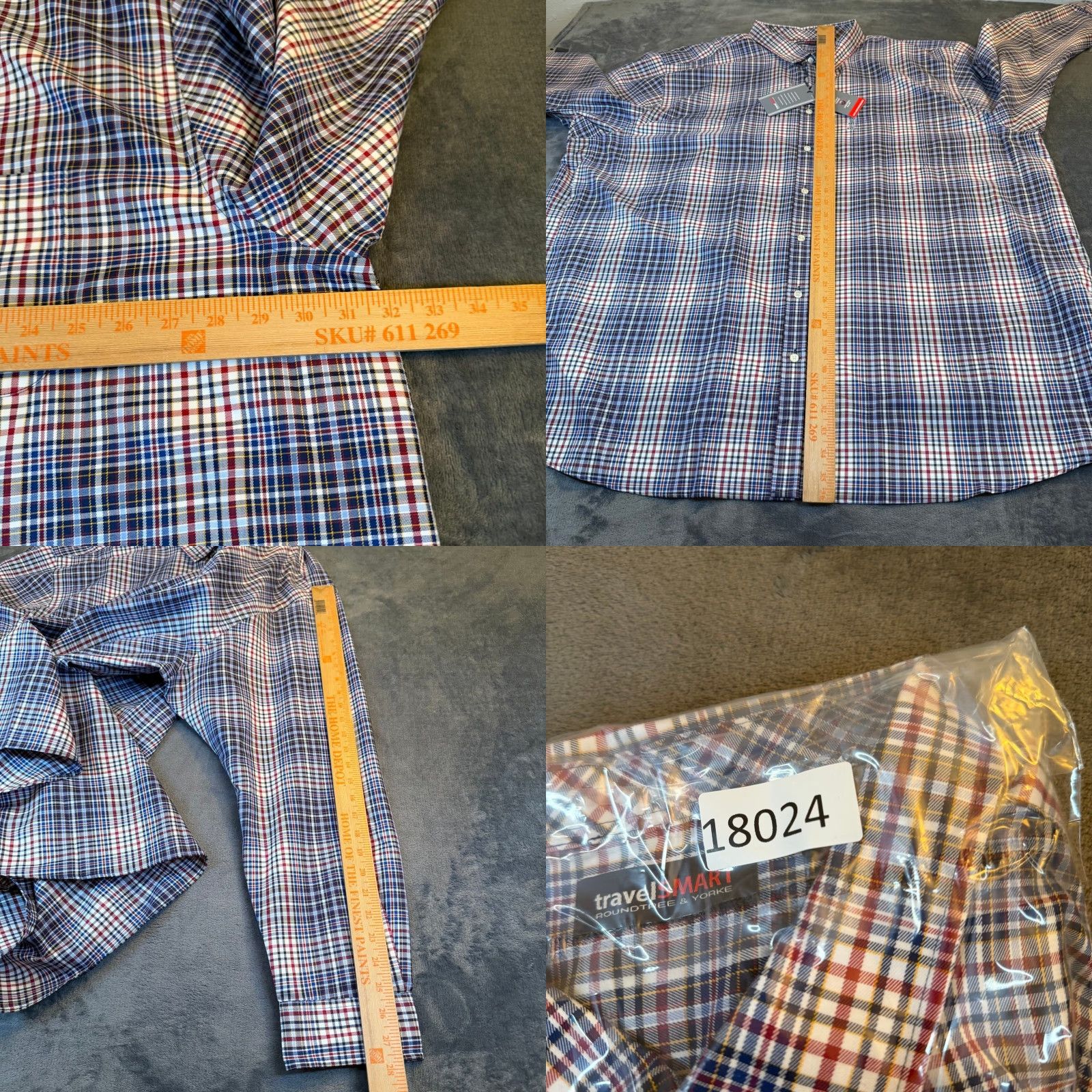 Roundtree & Yorke VINTAGE Roundtree & Yorke Travel Smart Plaid Button Down Shirt Navy Red Mens 4XT NWT Size US XXL / EU 58 / 5 - 8 Thumbnail