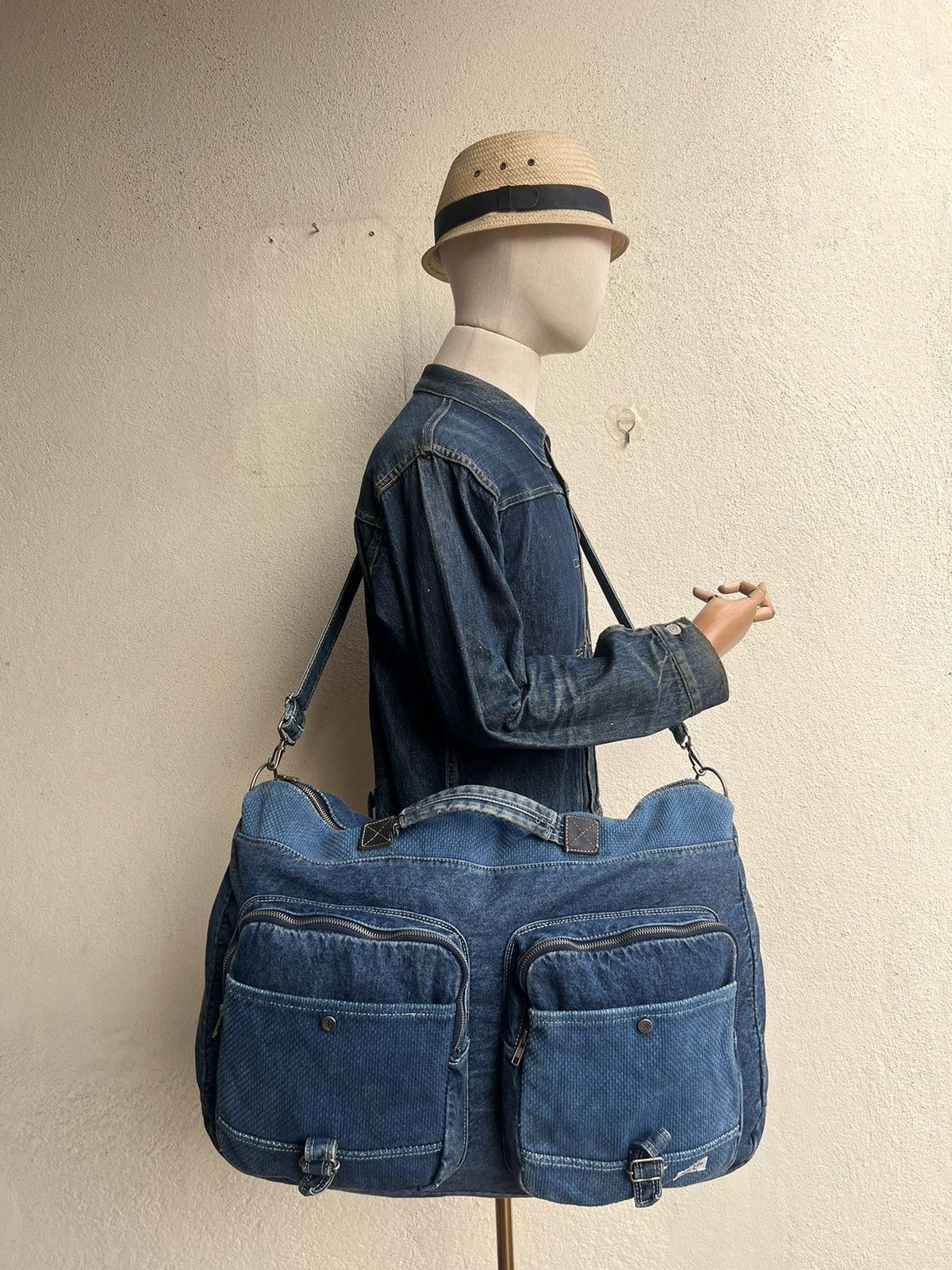 Vintage VTG Club House Japan Fade Denim Sashiko Cargo Huge 2 Way Bag Size ONE SIZE - 5 Thumbnail