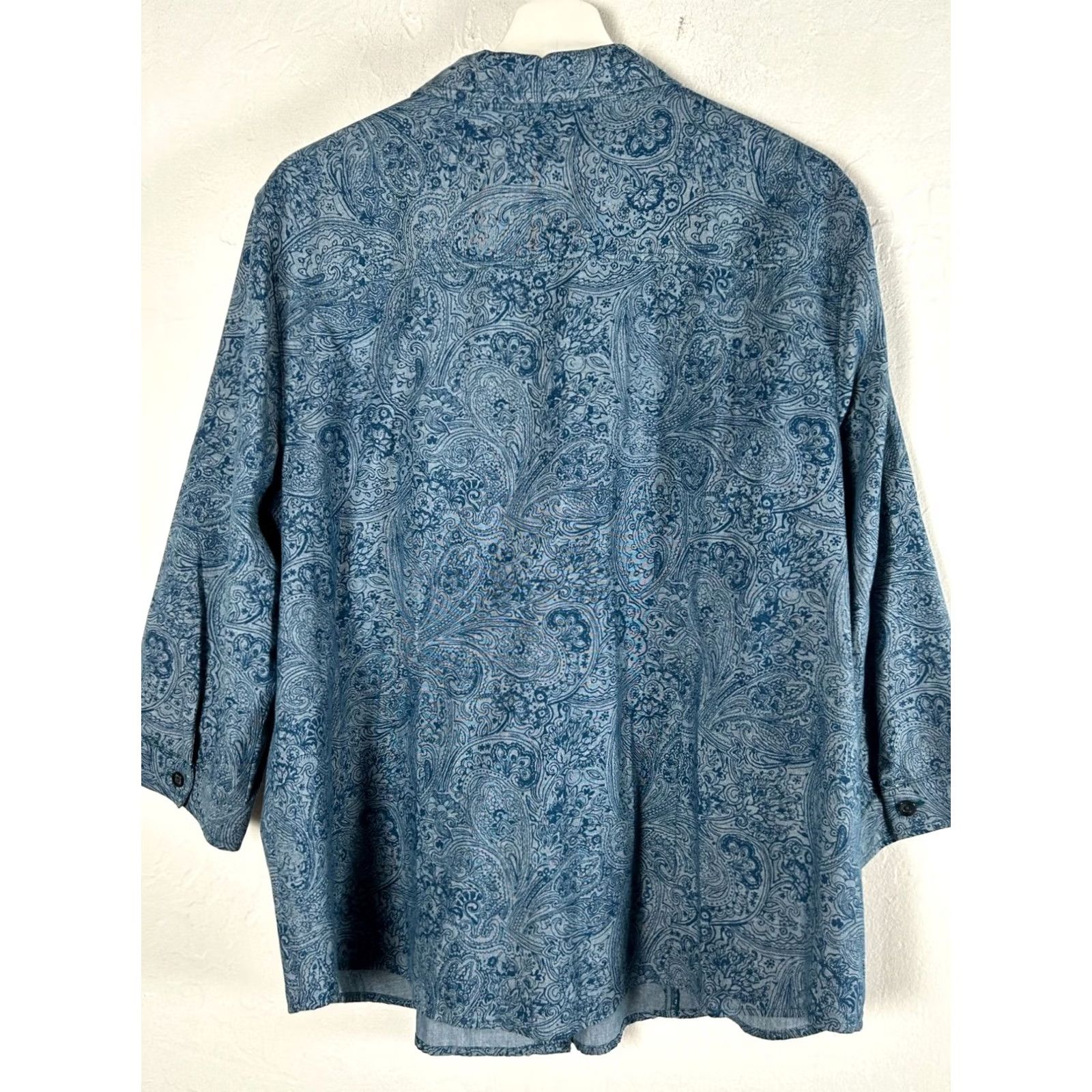 Vintage Chico's Womens Blue Paisley Button-Up Shirt Size 3 Cotton 3/4 Sleeve Casual Top Size XS / US 0-2 / IT 36-38 - 3 Thumbnail