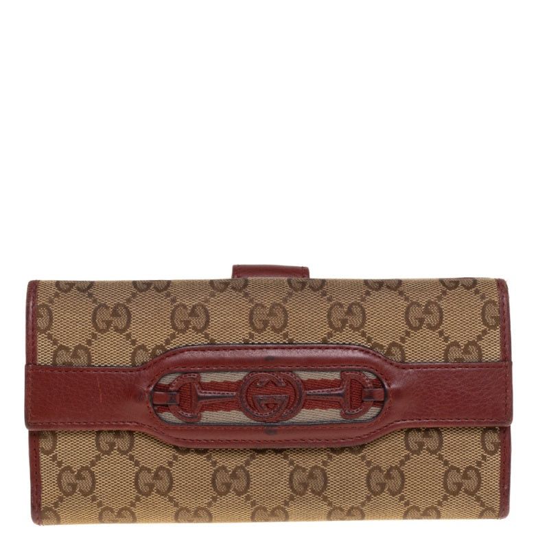 image of Gucci Beige/copper GG Canvas And Leather Flap Continental Wallet in Black, Women's