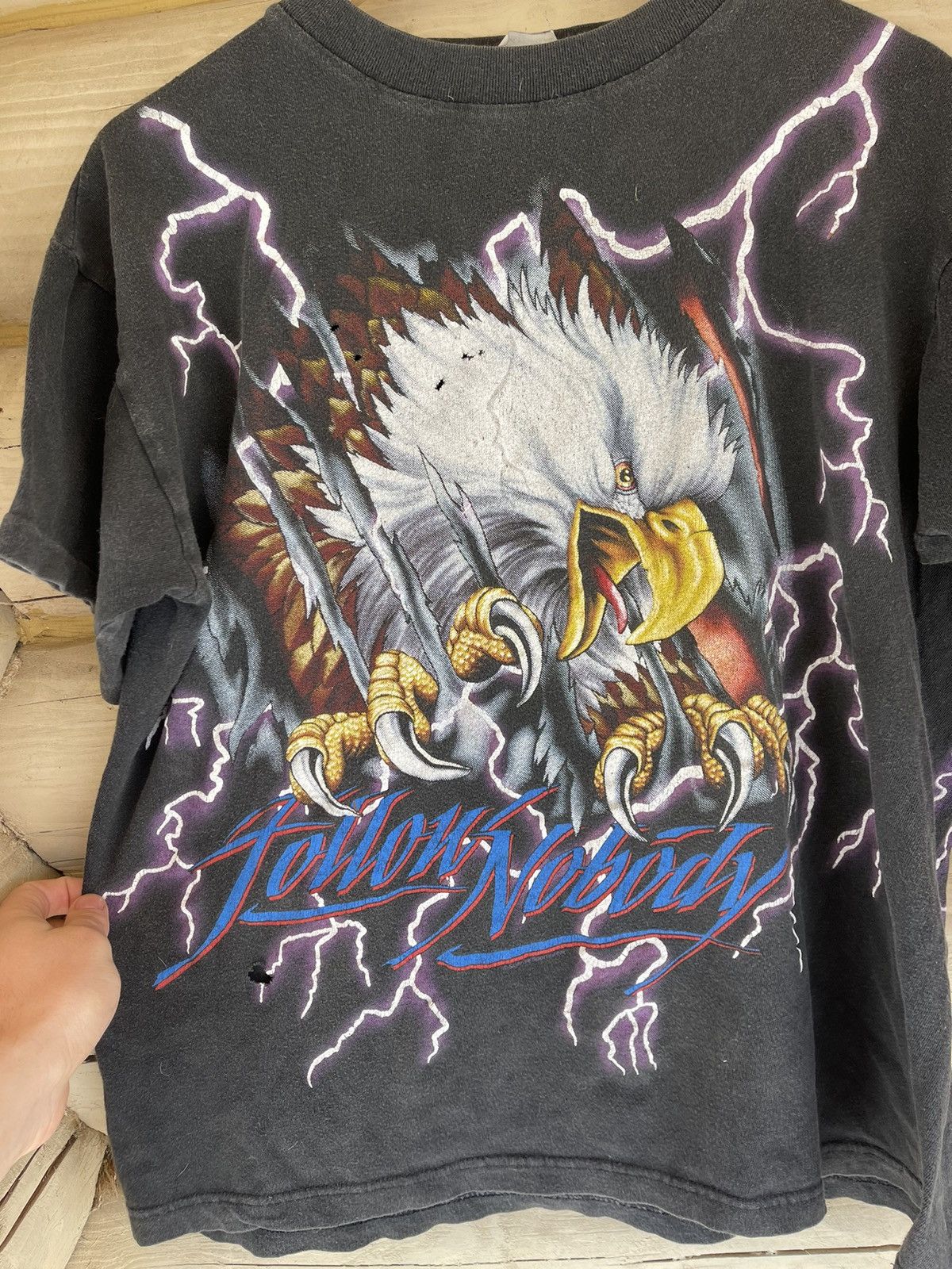 Designer 90’s Follow Nobody Eagle American Thunder vintage t-shirt Size US XL / EU 56 / 4 - 3 Thumbnail