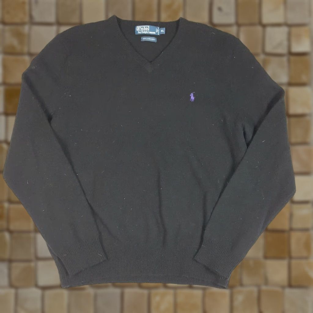 Polo Ralph Lauren VINTAGE Polo Ralph Lauren Mens Size XL Pony Logo Knit Pullover Sweater Black Lambs Wool V-Neck Preppy Size US XL / EU 56 / 4 - 1 Thumbnail