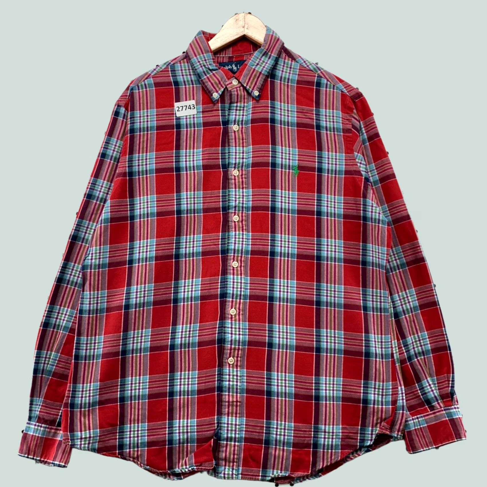 Ralph Lauren Ralph Lauren Button Down Shirt Men L Red Blue Plaid Long Sleeve Custom Fit Size US L / EU 52-54 / 3 - 1 Thumbnail