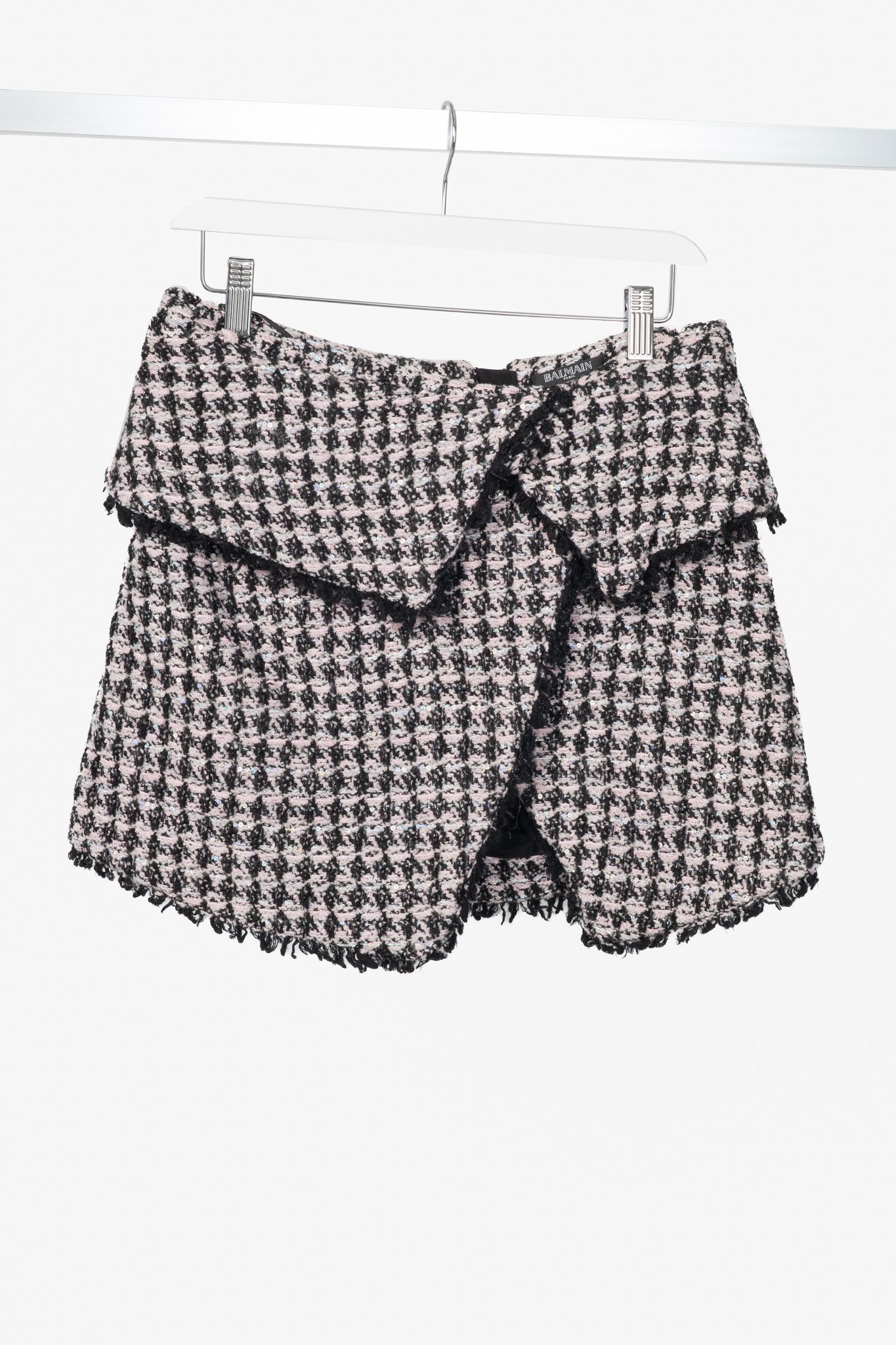 Balmain Balmain Sequin Houndstooth Tweed Wrap Mini Skirt Size 27" / US 4 / IT 40 - 1 Thumbnail