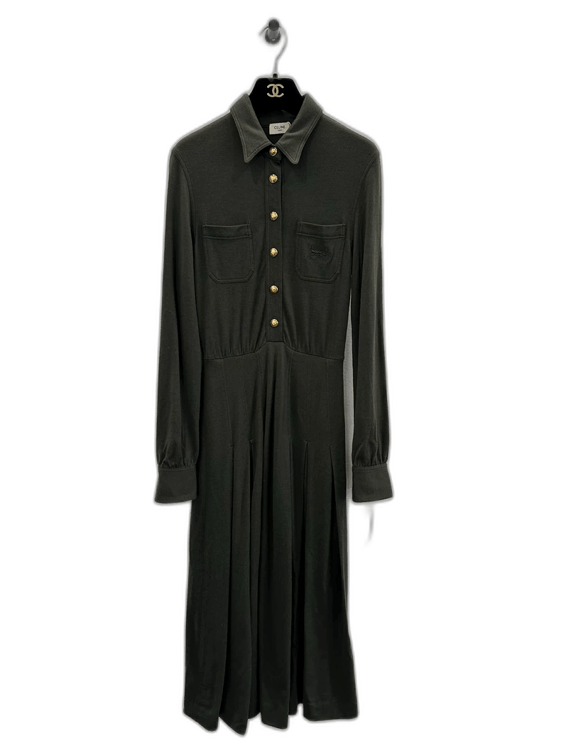Celine Celine Dark Green Wool Dress for Women Size 41" - 1 Thumbnail