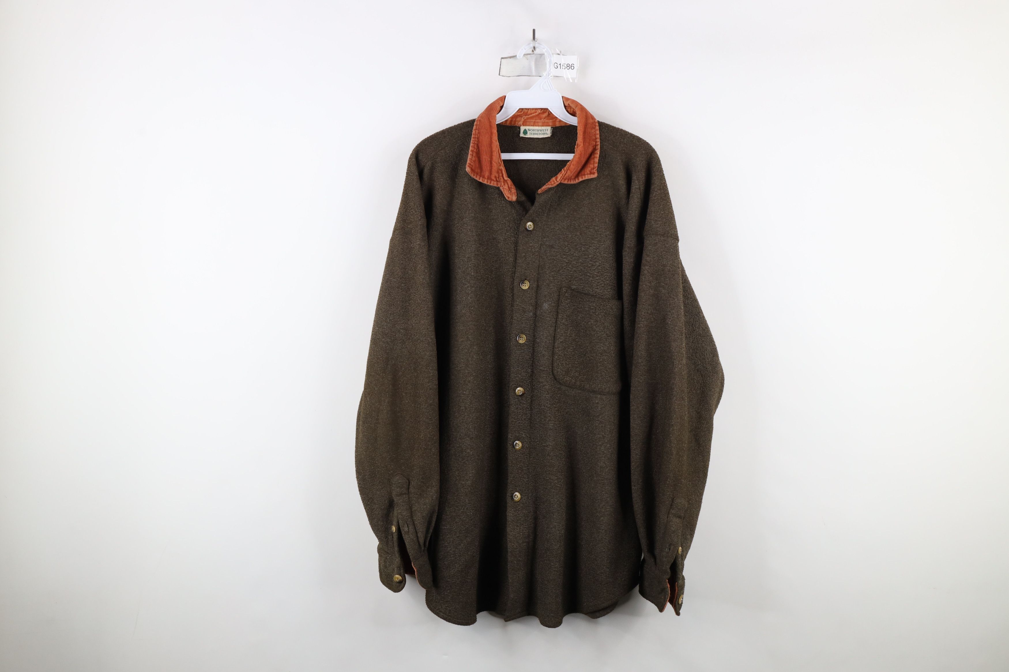 Vintage Vintage 90s Streetwear Corduroy Collar Fleece Shirt Jacket Size US XL / EU 56 / 4 - 1 Thumbnail