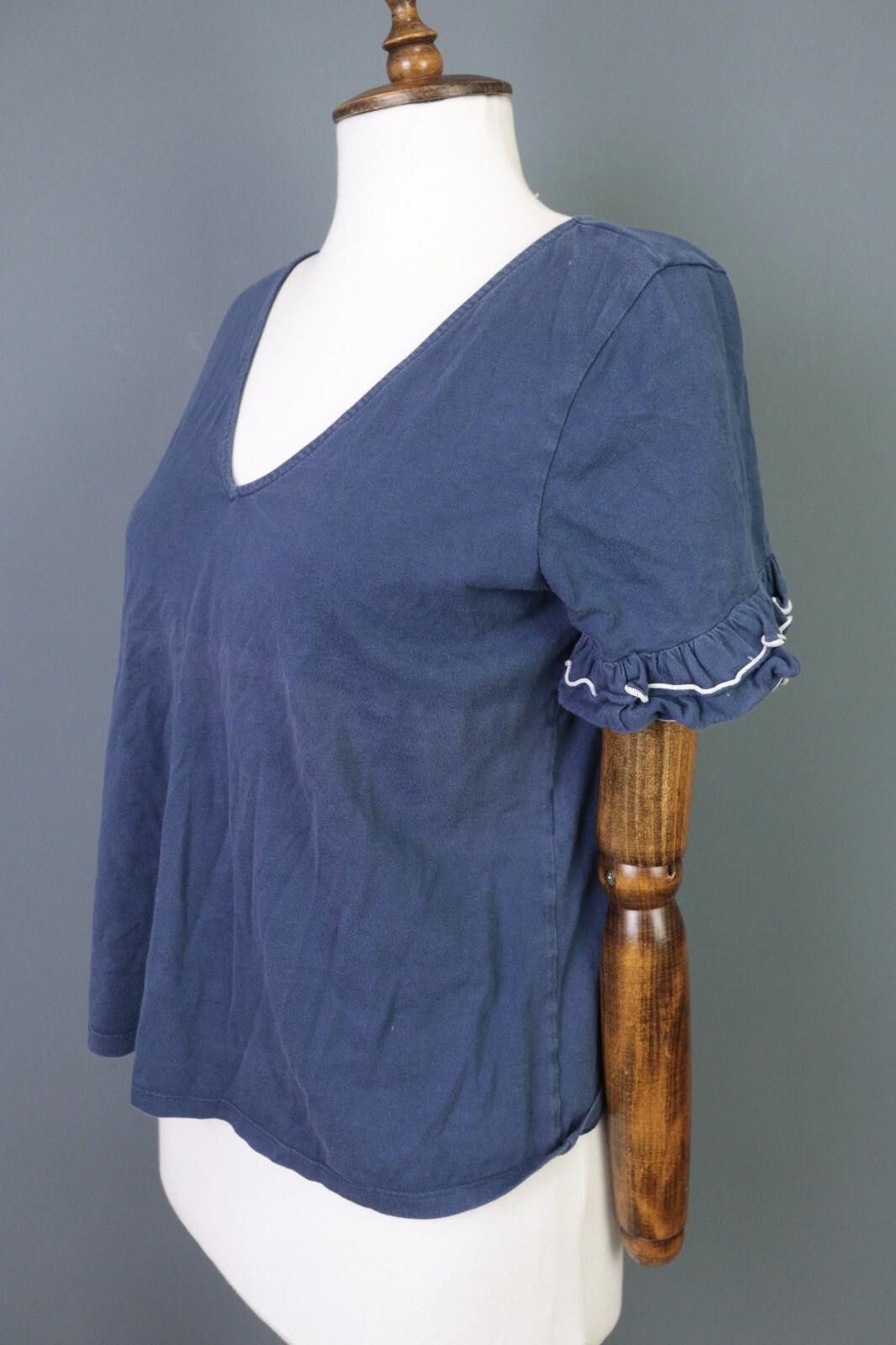 Designer Sezane Blue V-Neck Short Sleeve Top Blouse Shirt Size S Size S / US 4 / IT 40 - 7 Thumbnail