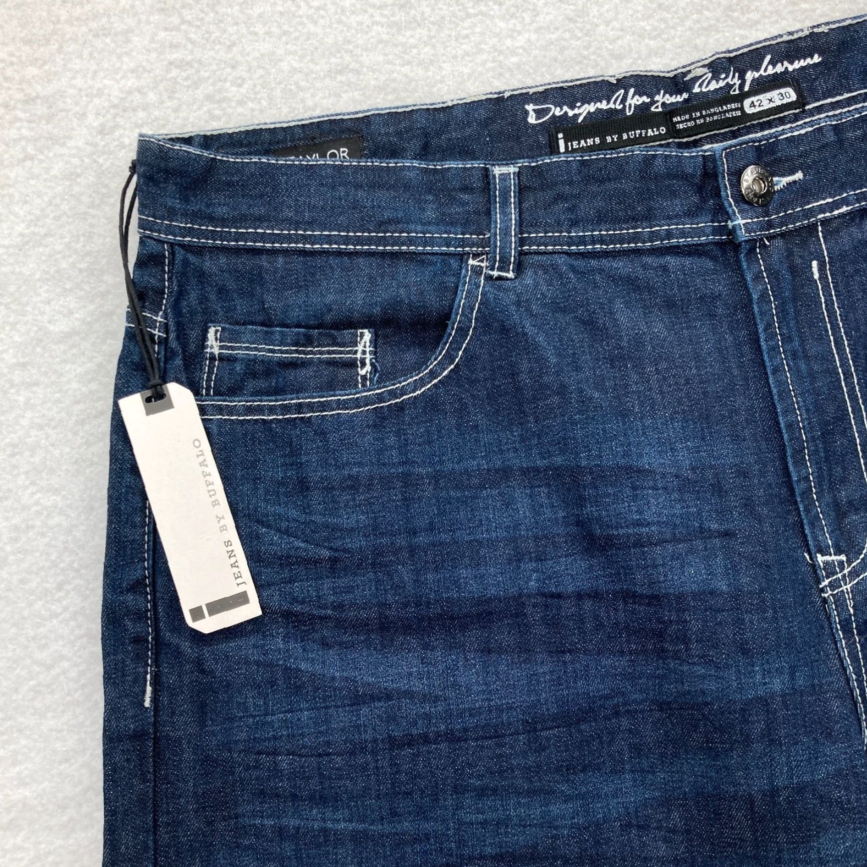 Vintage Buffalo Jeans Jeans Mens 42x30 Taylor Easy Straight Dark Wash Blue Denim Baggy 5-Pocket Design Jeans Relaxed Regular Men Mens Jeans Size US 42 / EU 58 - 3 Thumbnail