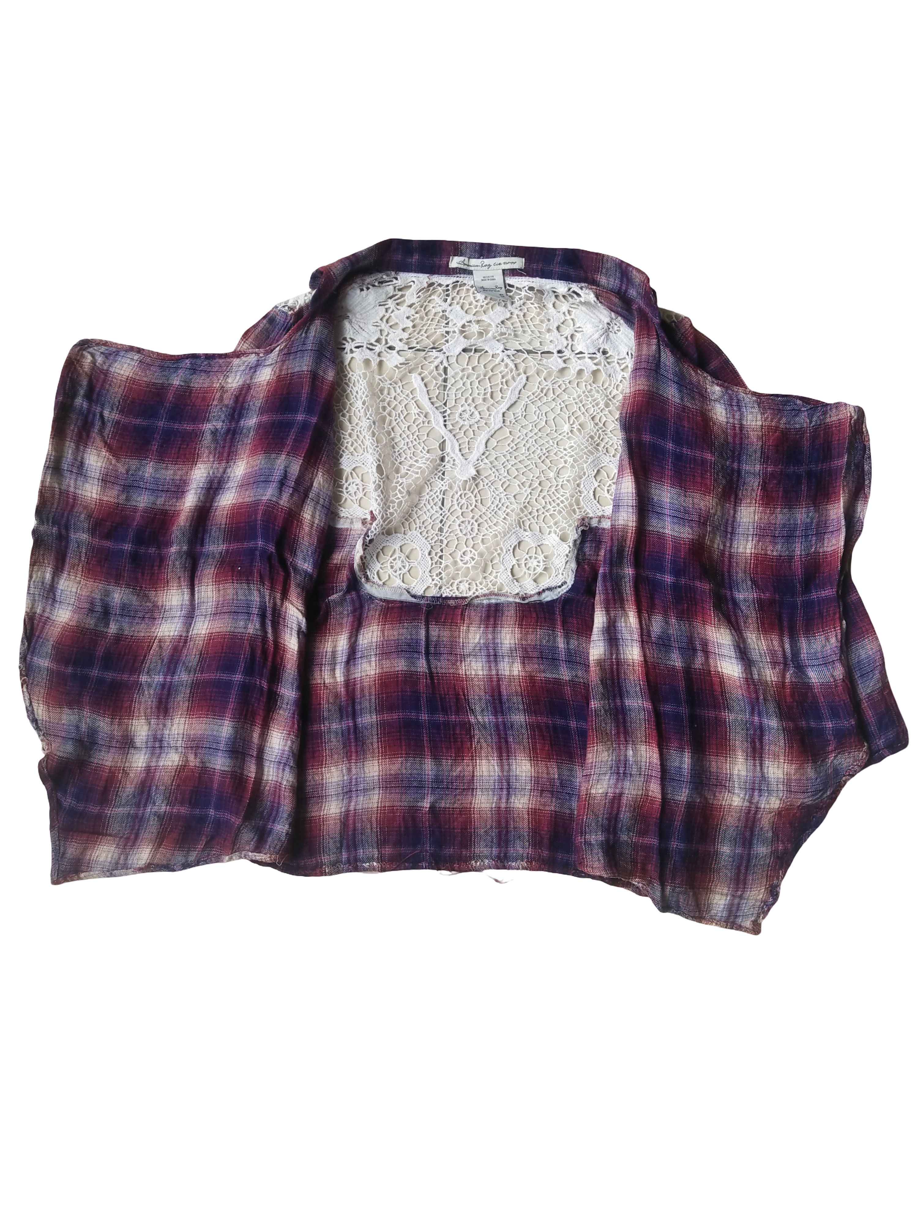 American Rag American Rag Boho Grunge Plaid Lace Back Shirt Top Size S / US 4 / IT 40 - 3 Thumbnail