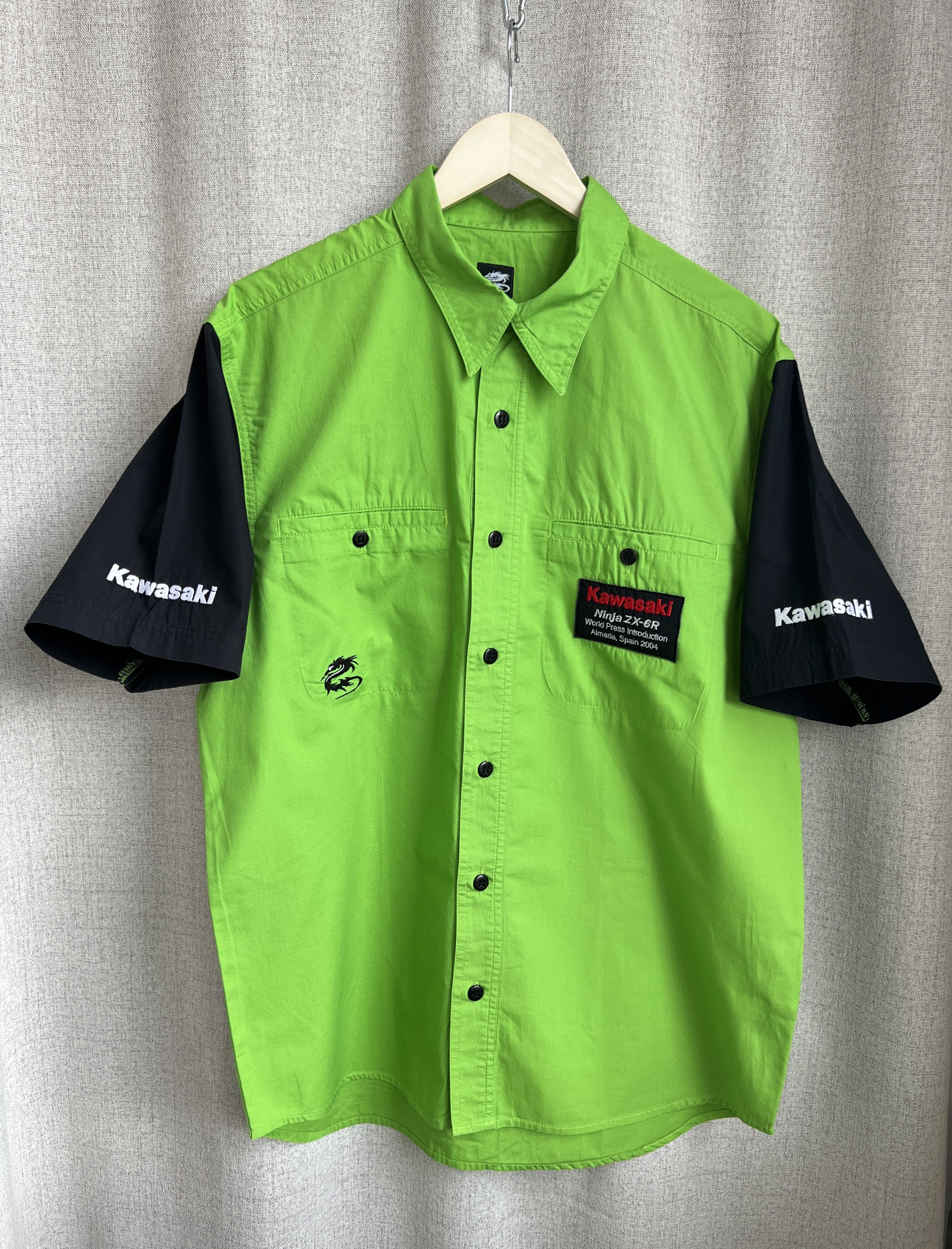 Vintage Y2K Kawasaki Ninja 2004 Moto Button Shirt Embroidery Size US L / EU 52-54 / 3 - 2 Thumbnail
