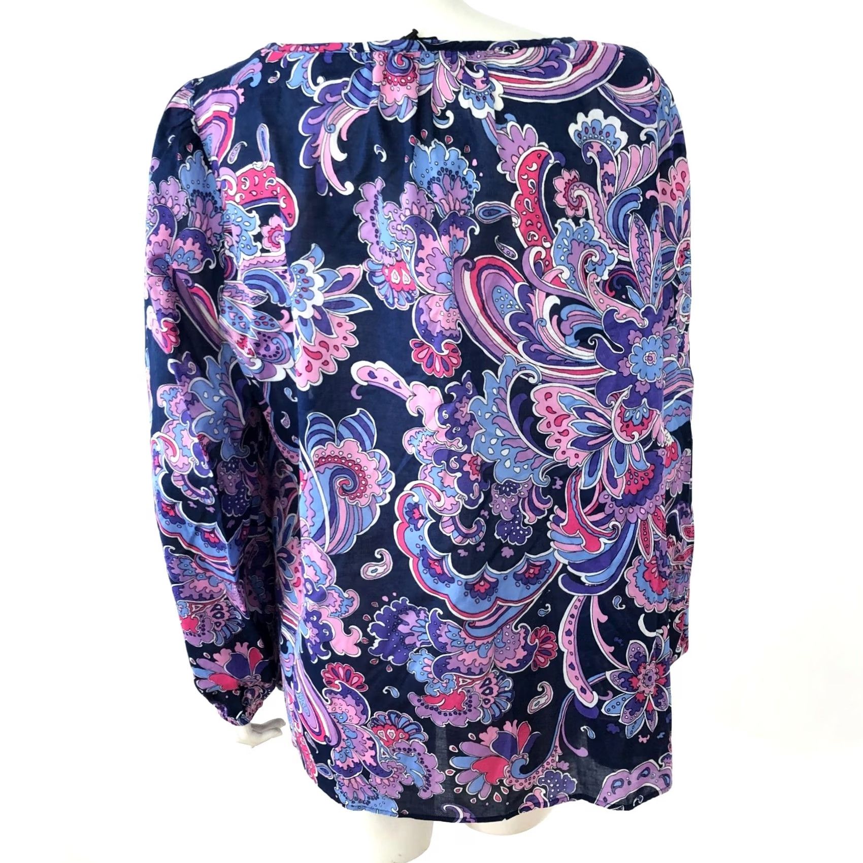 Talbots Talbots Plus 1X Paisley Smock Popover Pullover Button Top Blouse Blue MINT Shirt Womens 1X Paisley Long Sleeve Scoop Neck Button Accent Casual Blouse Size XL / US 12-14 / IT 48-50 - 3 Thumbnail