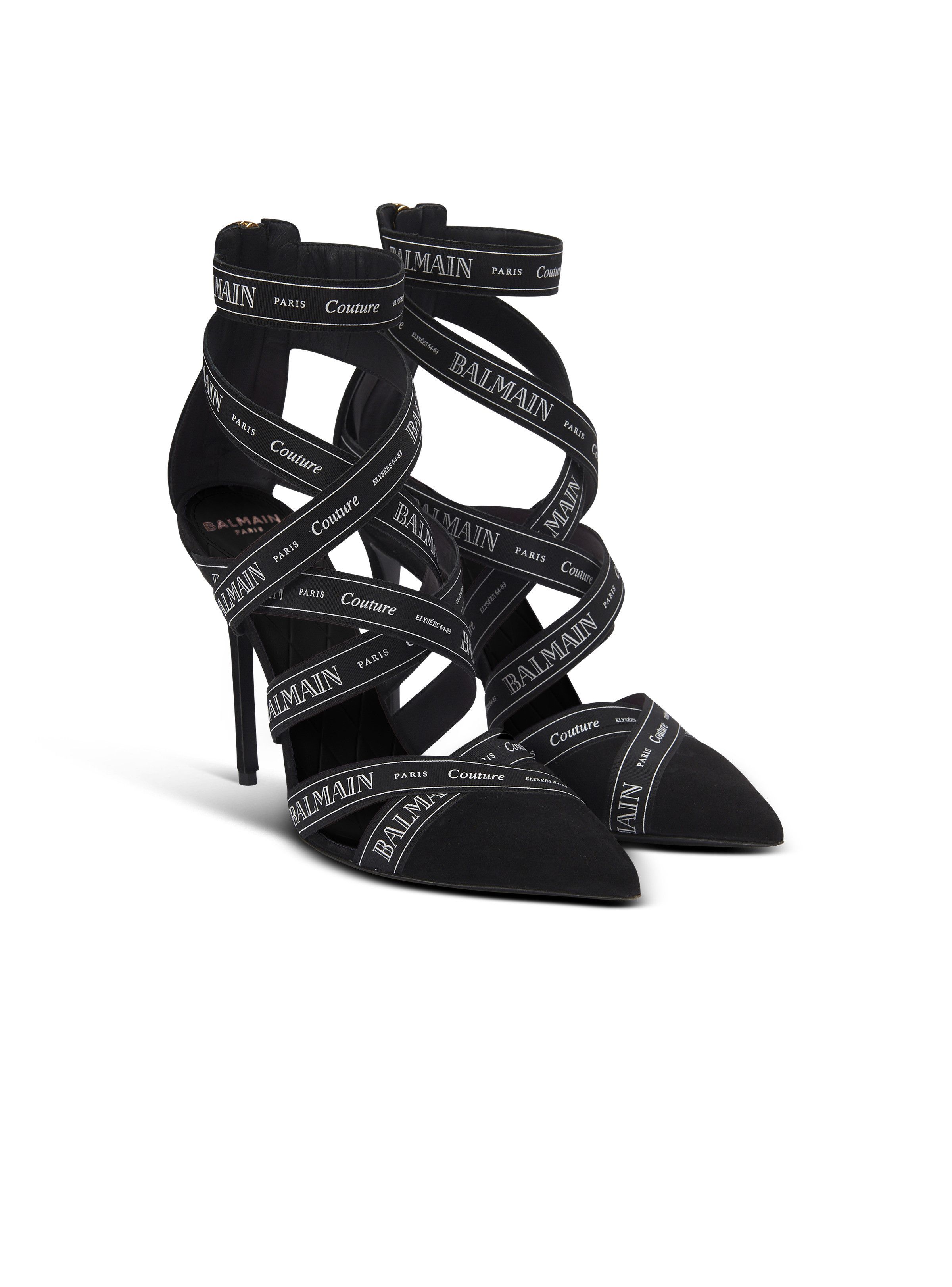 Balmain o1s1wg111225 Suede Pumps With Logo Ribbon in Black Size US 10 / IT 40 - 2 Thumbnail