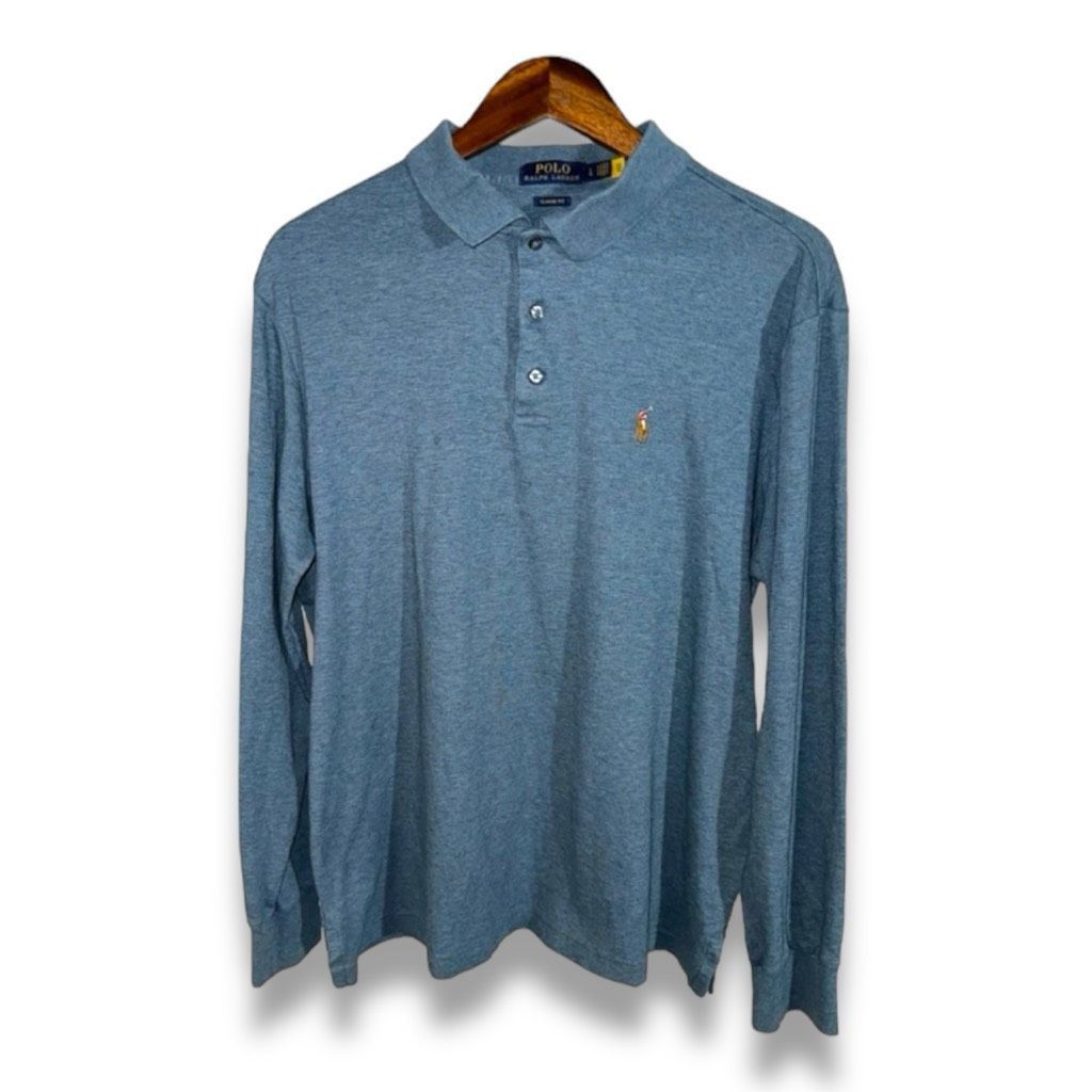 Polo Ralph Lauren Blue Polo Ralph Lauren L/S Soft Touch Polo Shirt Size L Size US L / EU 52-54 / 3 - 1 Thumbnail
