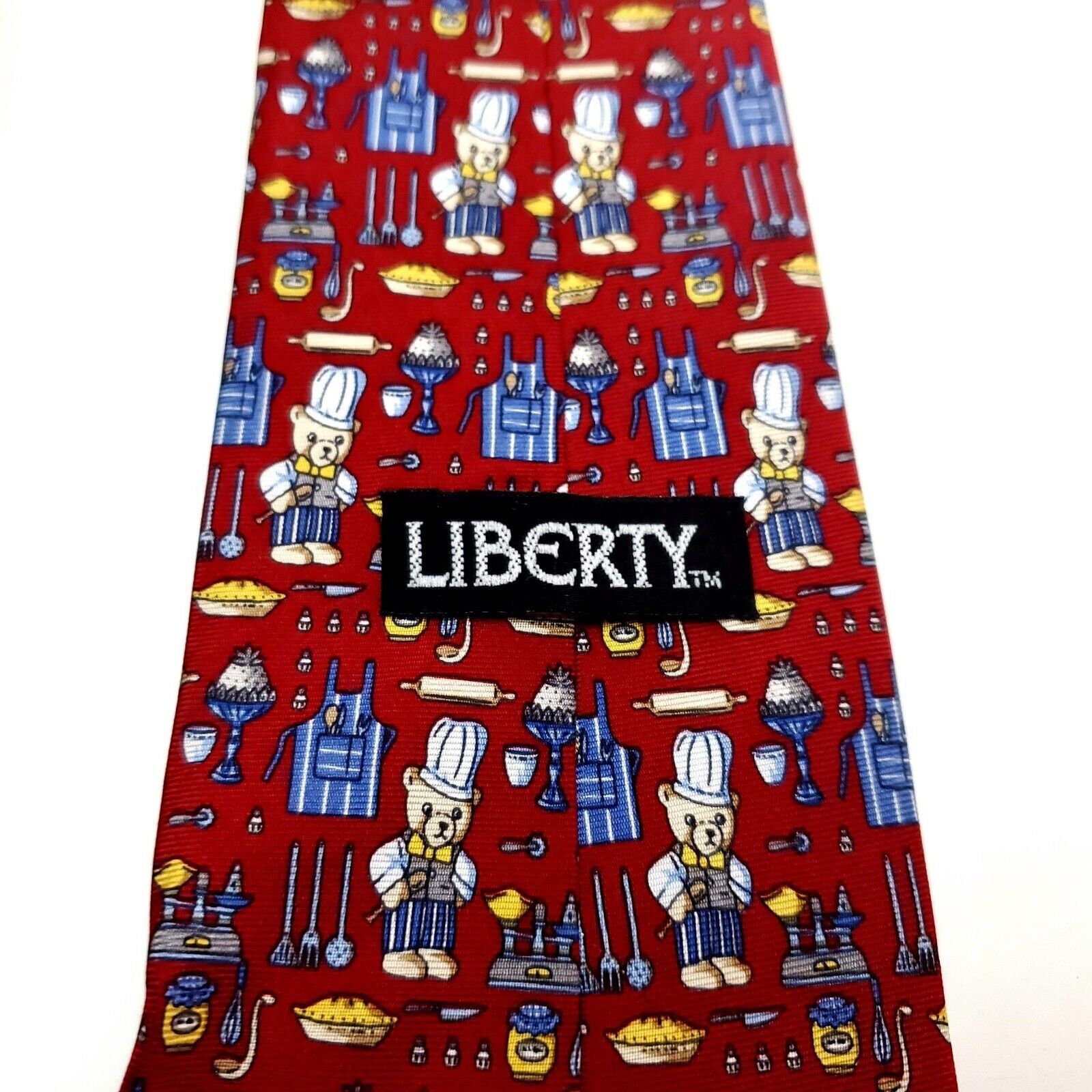 Liberty London Liberty Of London Silk Tie Novelty Print Chef Bear Red Size ONE SIZE - 3 Thumbnail