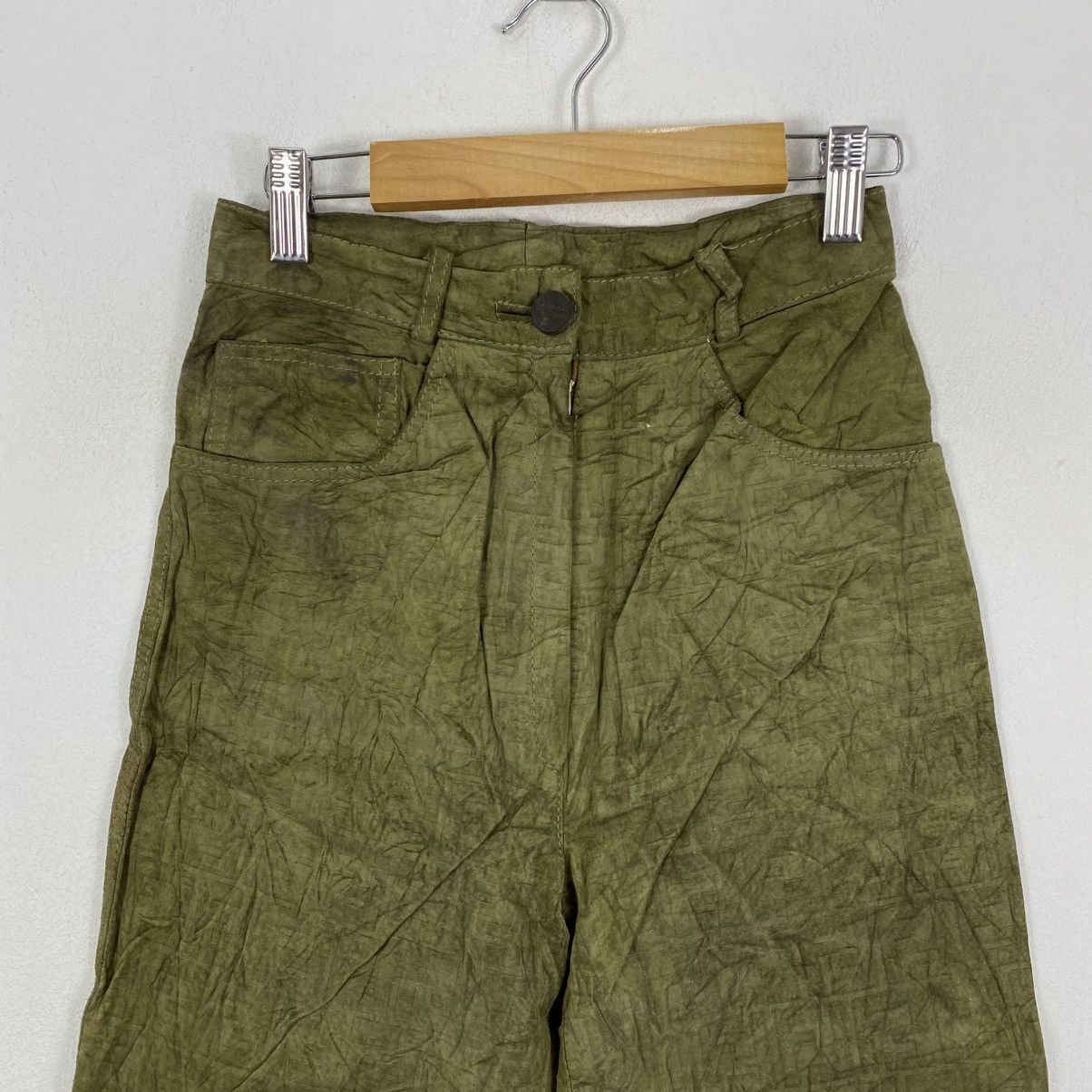 Fendi Vtg Fendi Olive Textured Leather Pants IT 38 XS Y2K Archive Size 38" / US 16 / IT 52 - 4 Thumbnail