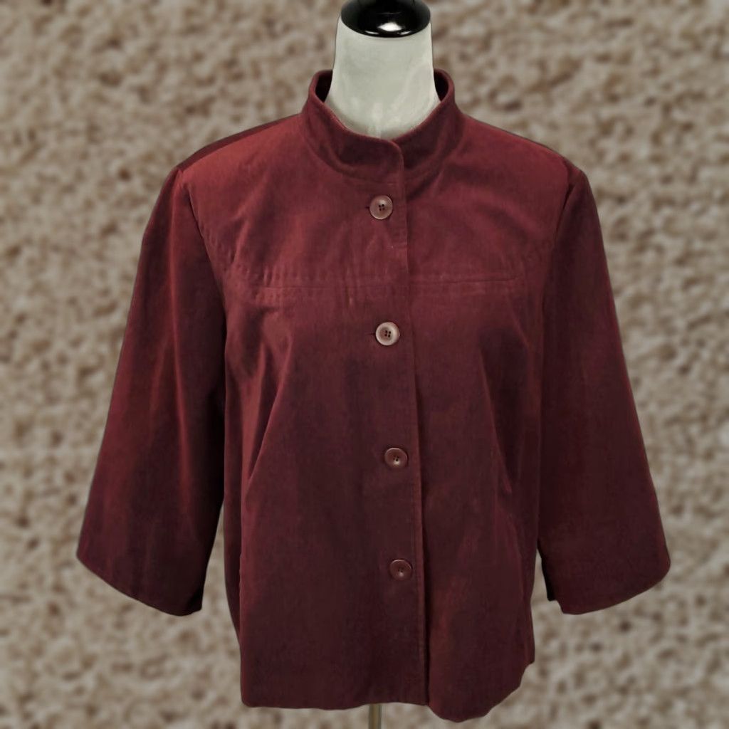 J. Jill J Jill Velvet Jacket Womens L Burgundy Button Up Pockets Velveteen Soft Jacket Coat Size L / US 10 / IT 46 - 1 Thumbnail