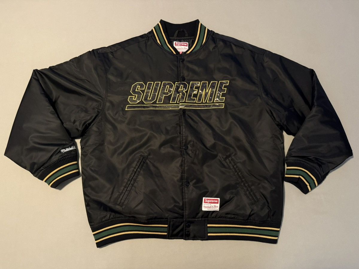 Supreme x Mitchell & Ness Camo Logo Varsity Jacket SS25 DS