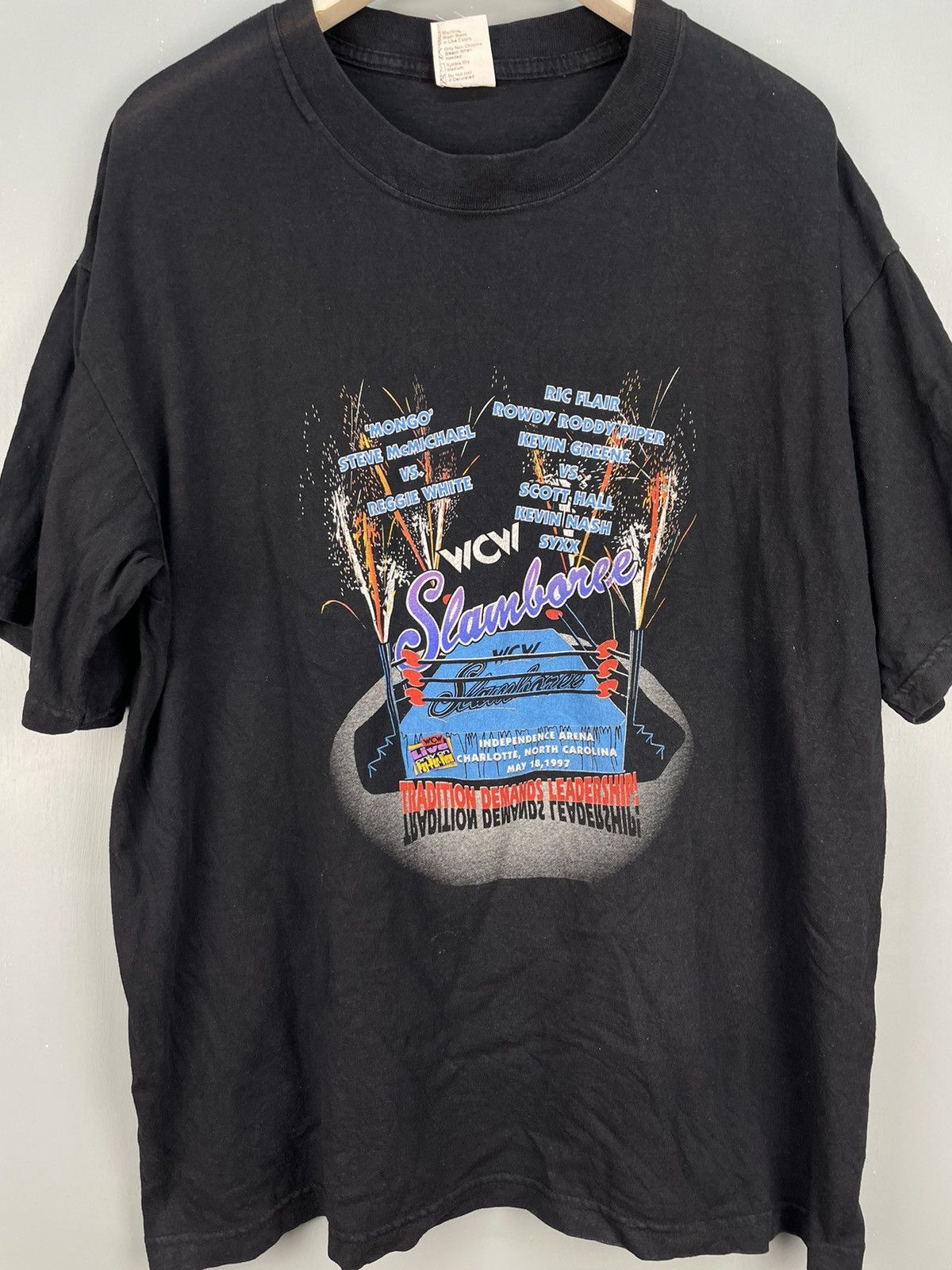 Vintage Vintage 90s WCW world champion wrestling Slamboree t shirt Size US XL / EU 56 / 4 - 3 Thumbnail