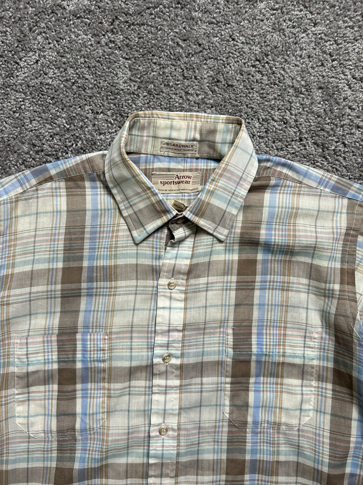 Arrow × Vintage Vintage 80s Arrow Sportswear Checkered Shirt Single Needle Size US M / EU 48-50 / 2 - 2 Thumbnail