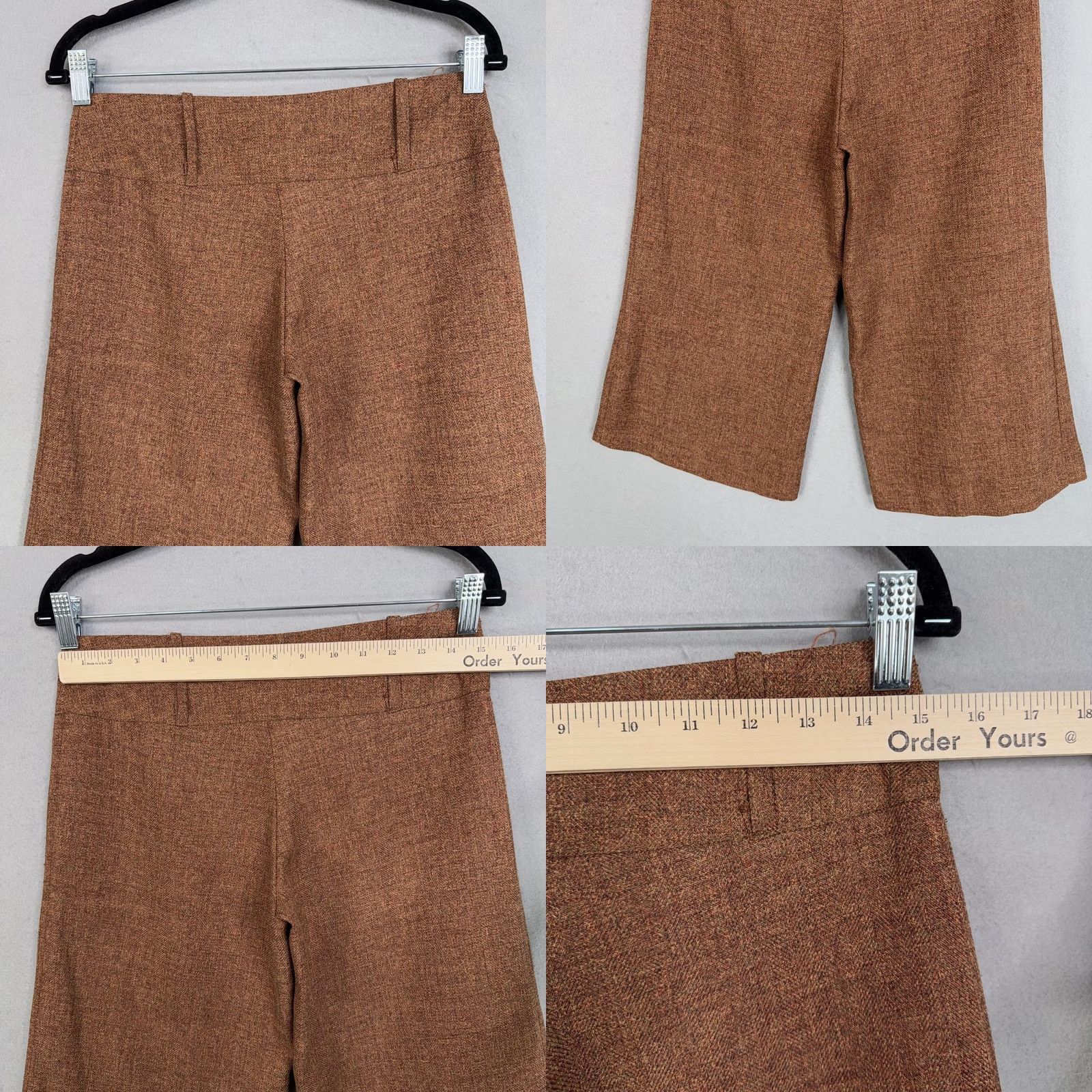 Vintage Spring Street Pants Womens 7 Brown Tweed Herringbone Wide-Leg Capri Casual 80s 90s Womens Size 28" / US 6 / IT 42 - 8 Thumbnail