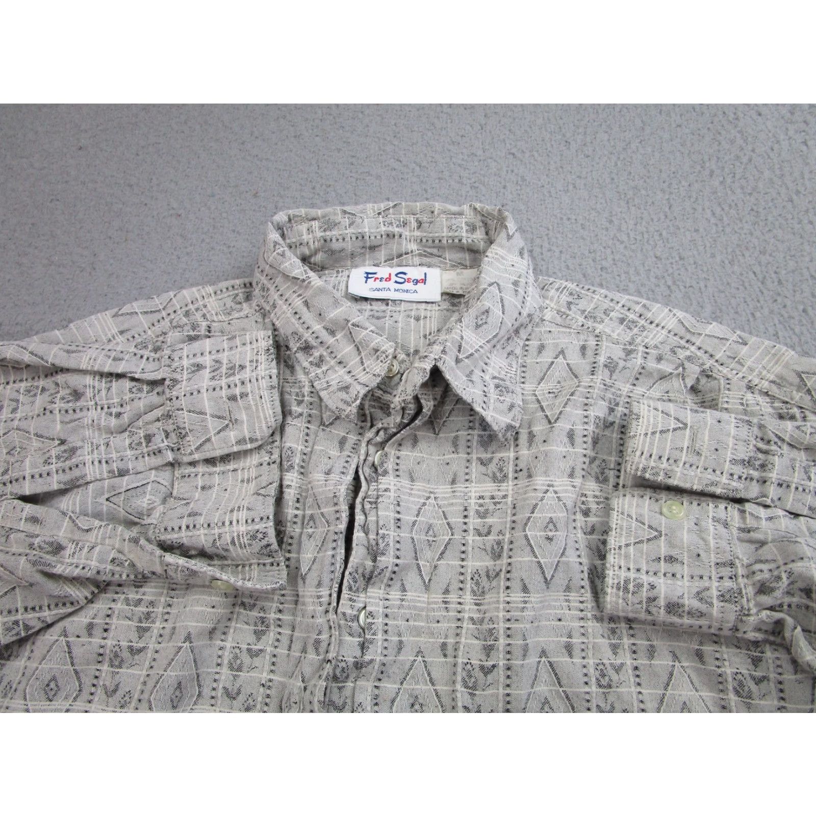 Fred Segal VINTAGE Fred Segal Shirt Mens Medium Gray Geometric Button-Up Long Sleeve Casual 90s Size US M / EU 48-50 / 2 - 3 Thumbnail