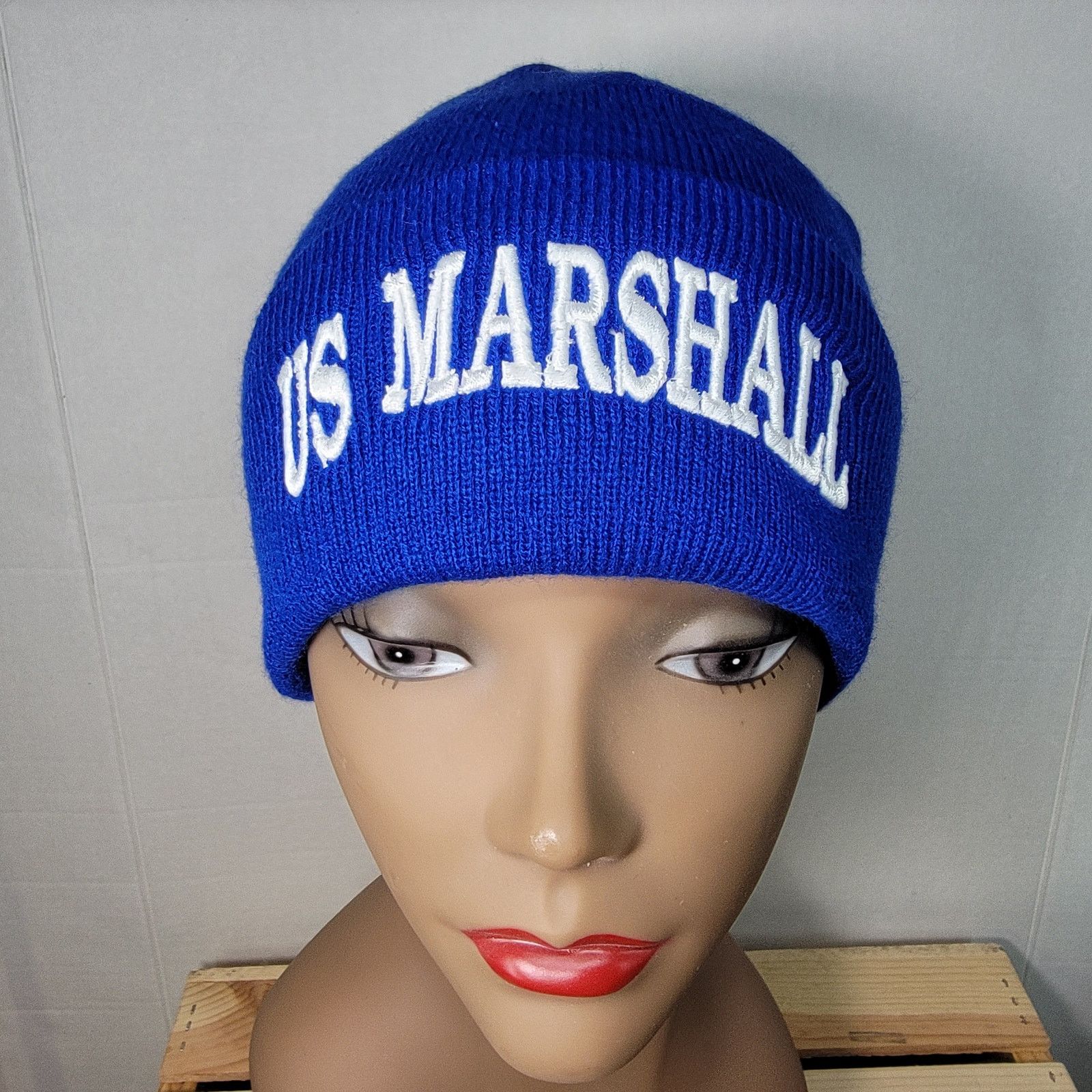 Other Blue Knit Embroidered "US Marshall" Beanie - OS Size ONE SIZE - 1 Thumbnail