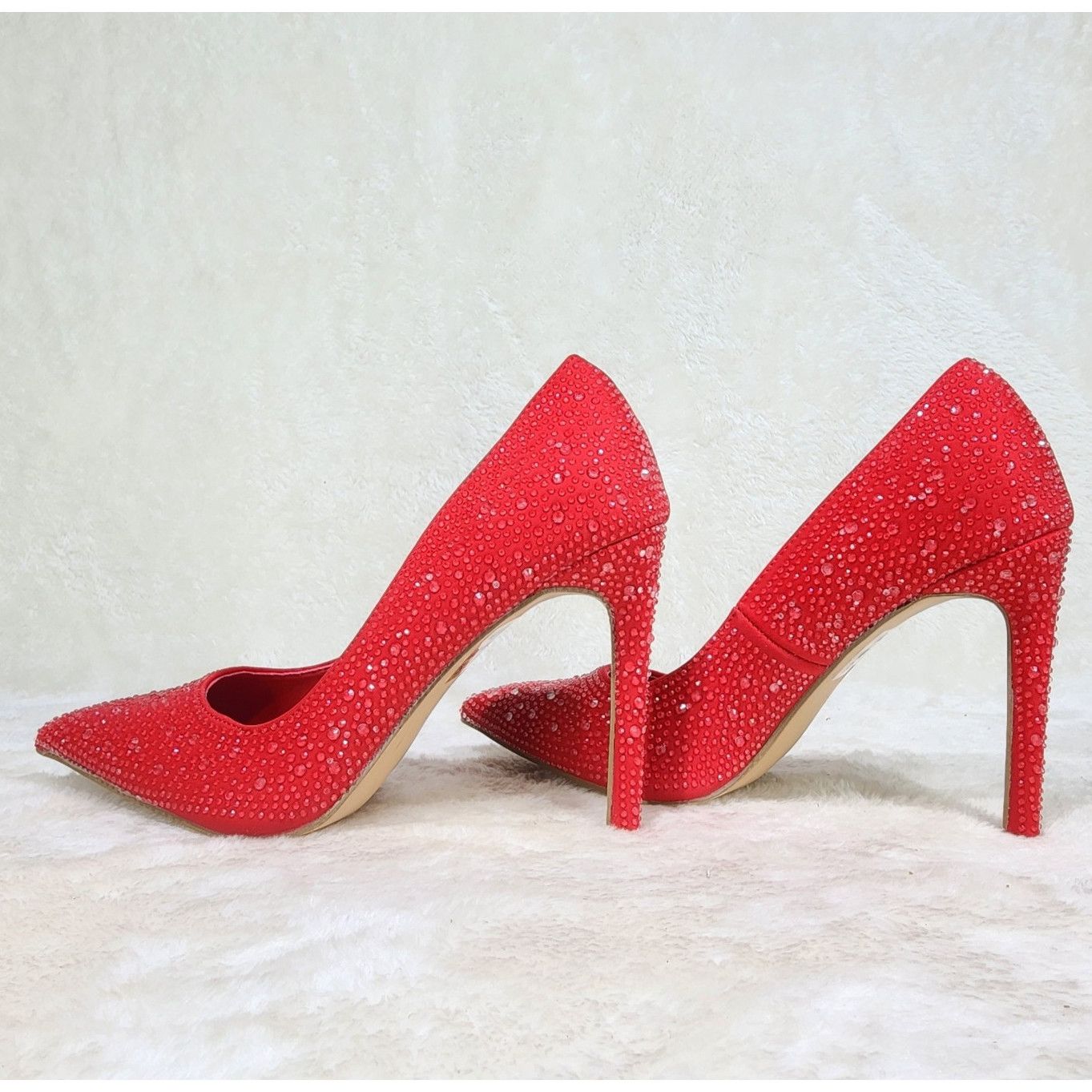 Other Bright Red High Heel Stiletto Pumps Rhinestones Party Shoes Size US 6.5 / IT 36.5 - 2 Thumbnail