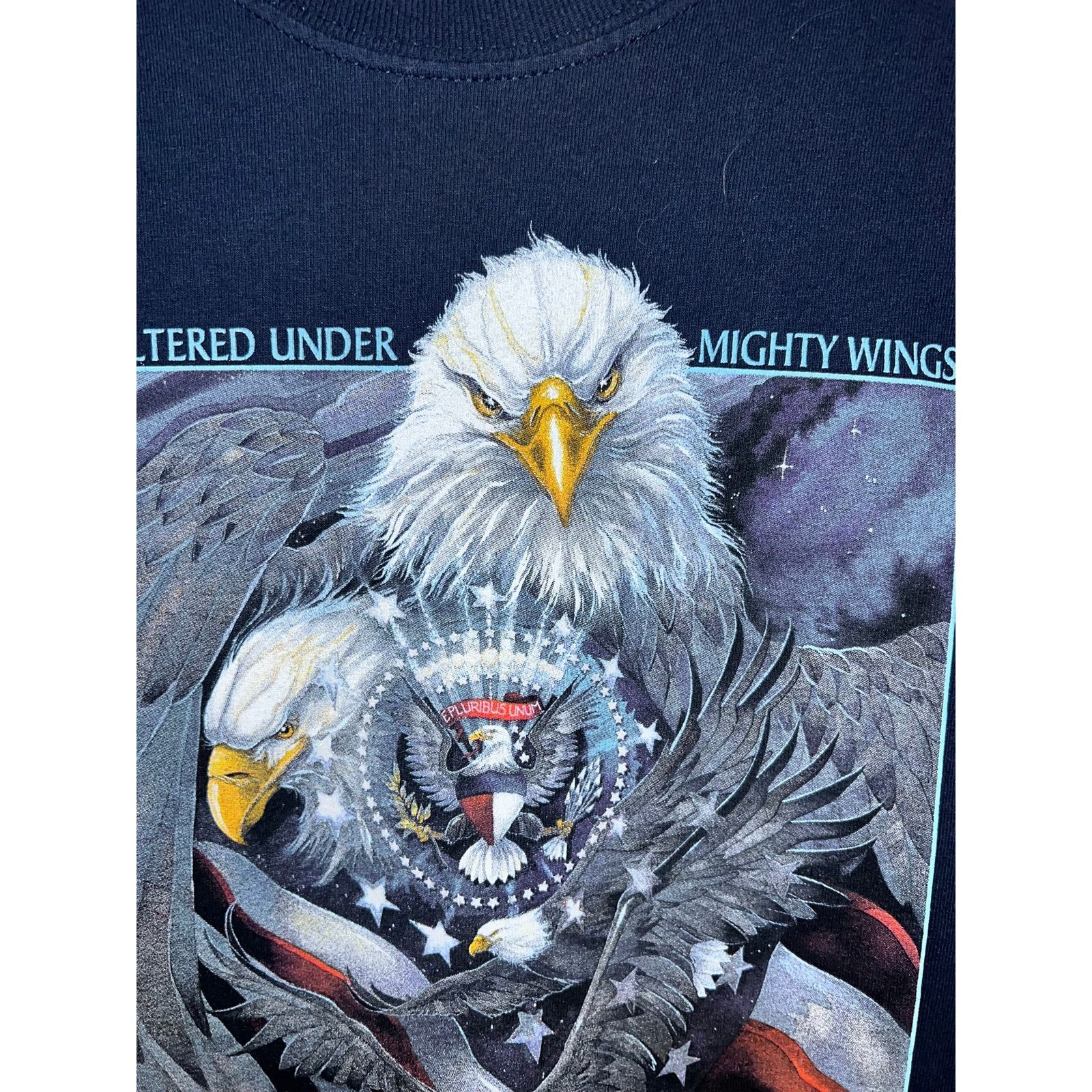 Gildan Vintage Eagle Shirt Sheltered Under Mighty Wings Blue Tee M Size US M / EU 48-50 / 2 - 2 Thumbnail