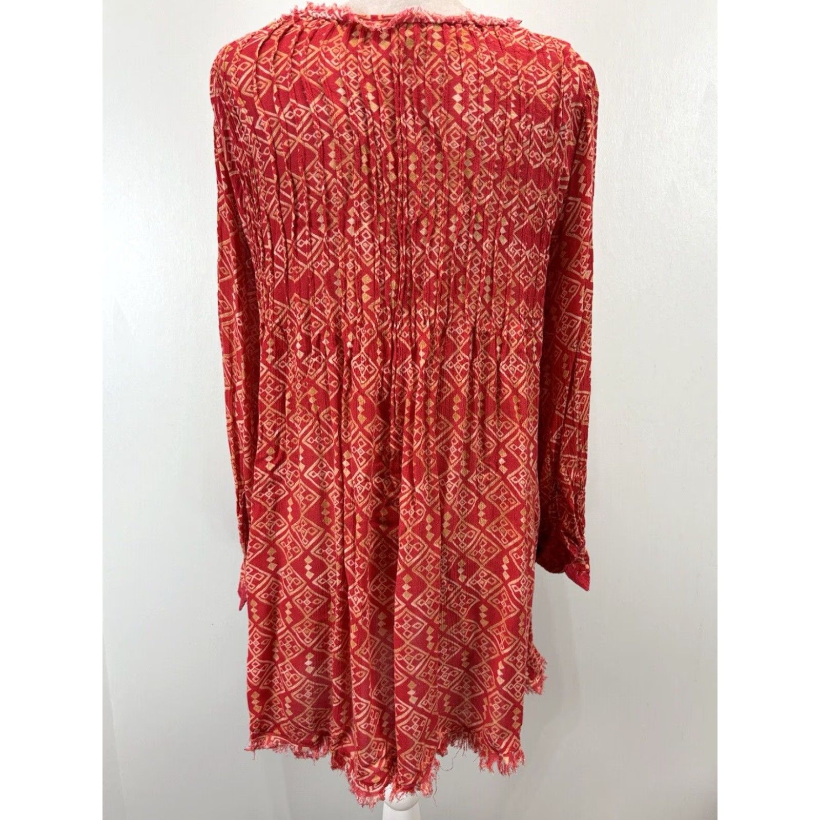 Free People Free People Long Sleeve Boho Tie Neck Swing Dress Red Small Women Size S / US 4 / IT 40 - 3 Thumbnail