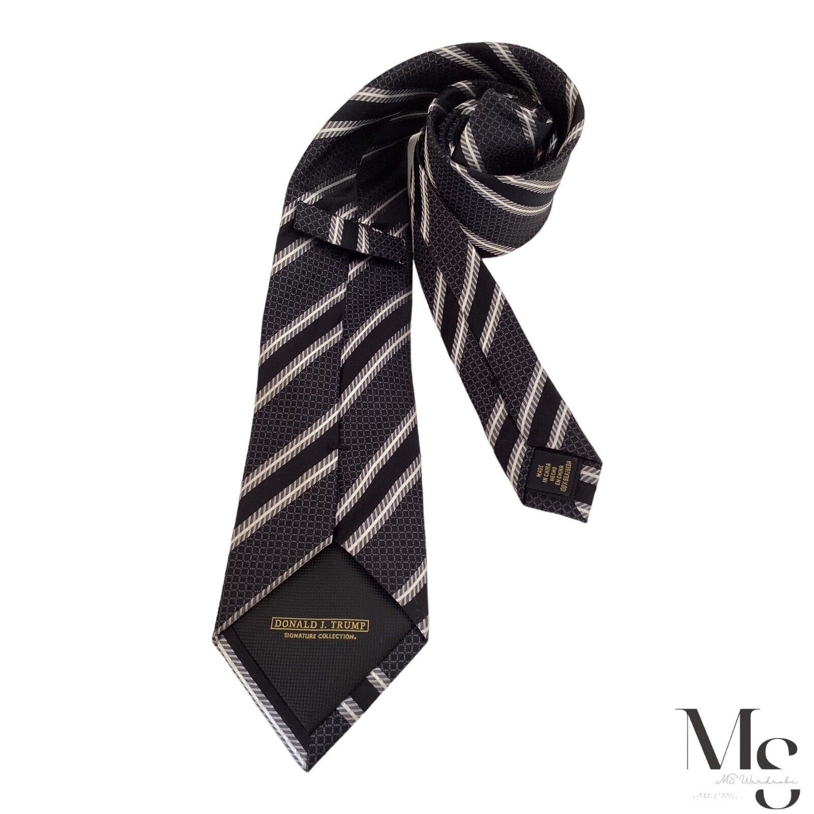 Donald Trump DONALD J. TRUMP Gray Striped Luxury Silk Tie W: 3.25" EX CD Size ONE SIZE - 2 Thumbnail