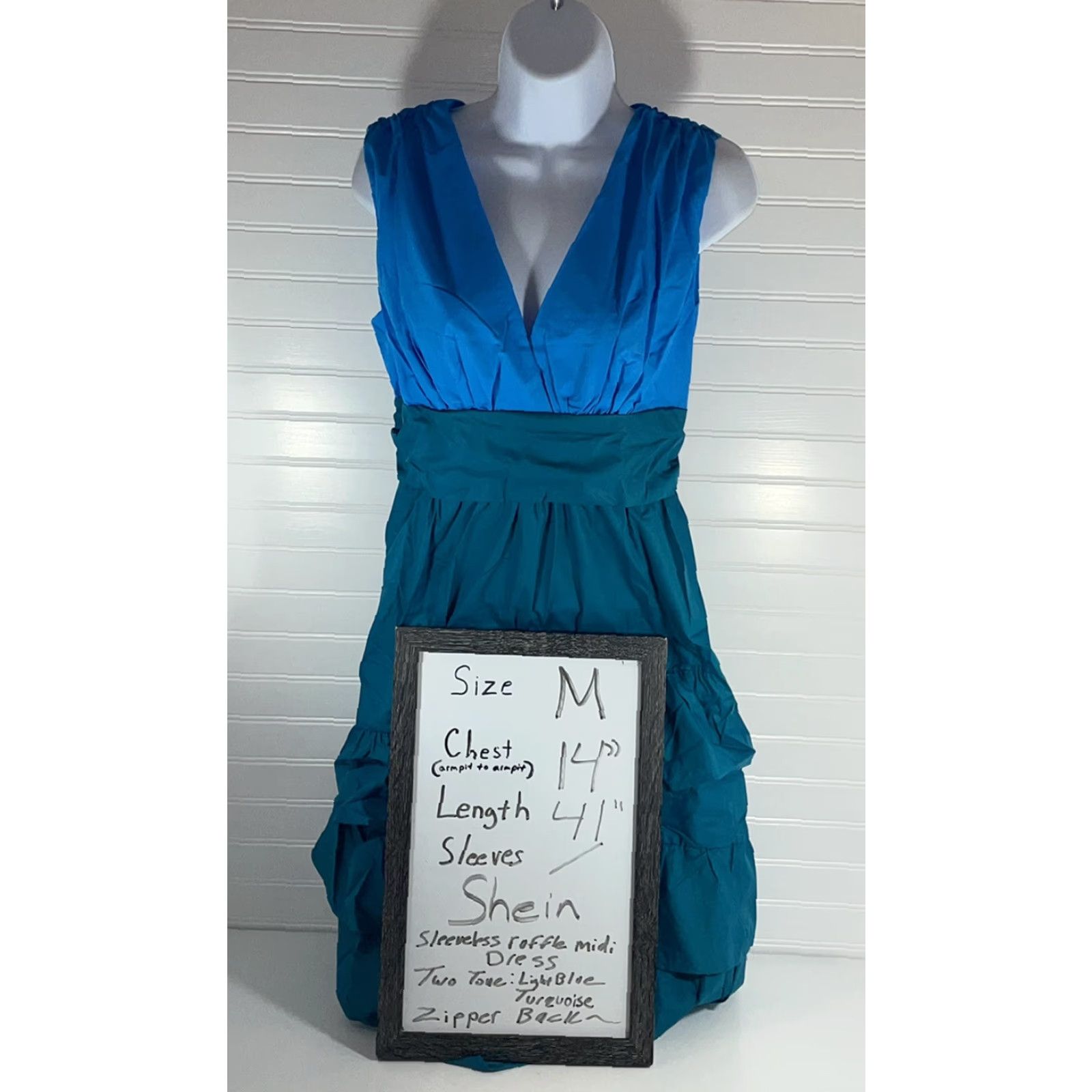 Shein SHEIN Sleeveless Ruffle Midi Zipper Back Two Tone Light Blue Teal Dress New Size M / US 6-8 / IT 42-44 - 3 Thumbnail