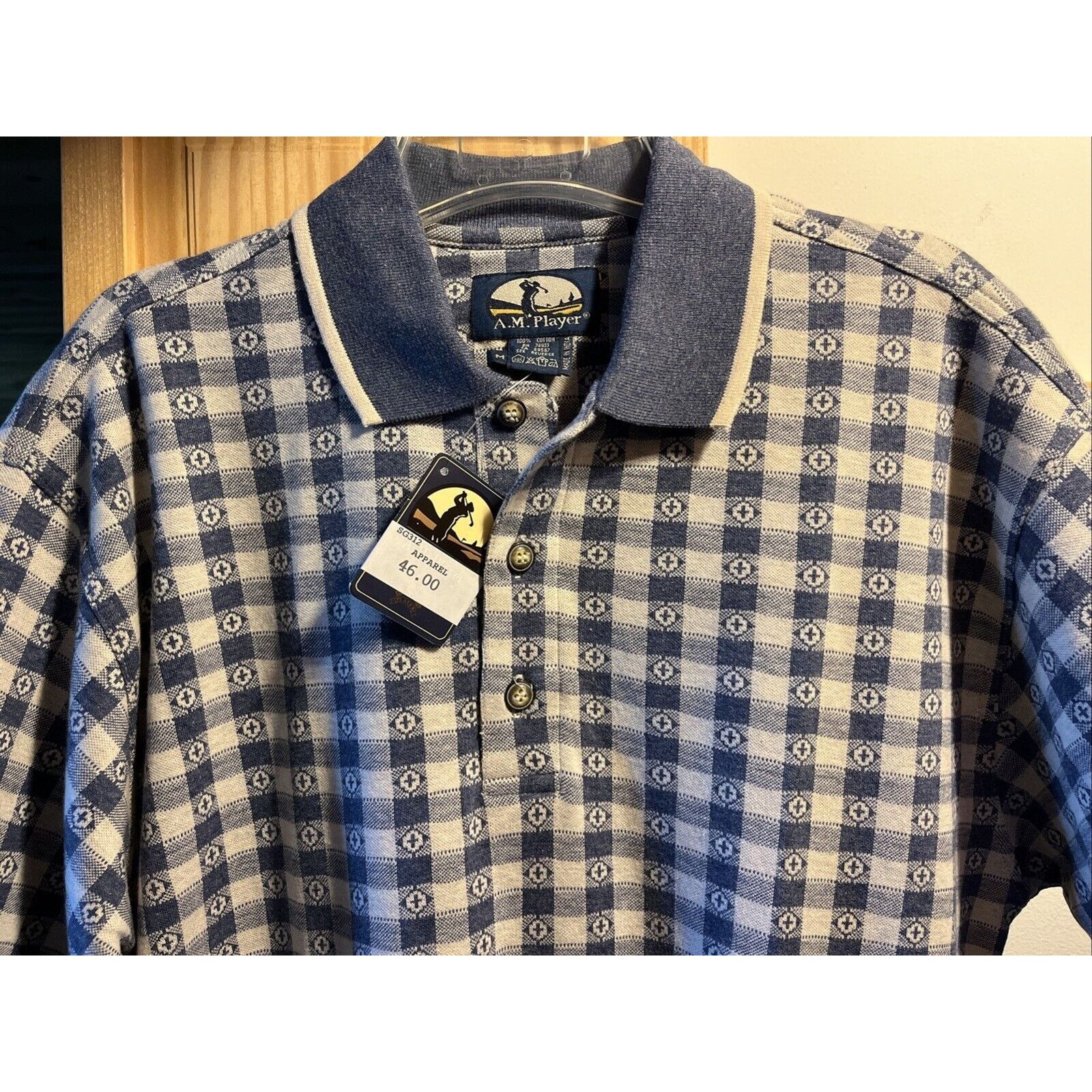 Other A.M. Player Men’s M White Blue Geometric Golf SS Polo Shirt Size US M / EU 48-50 / 2 - 5 Thumbnail