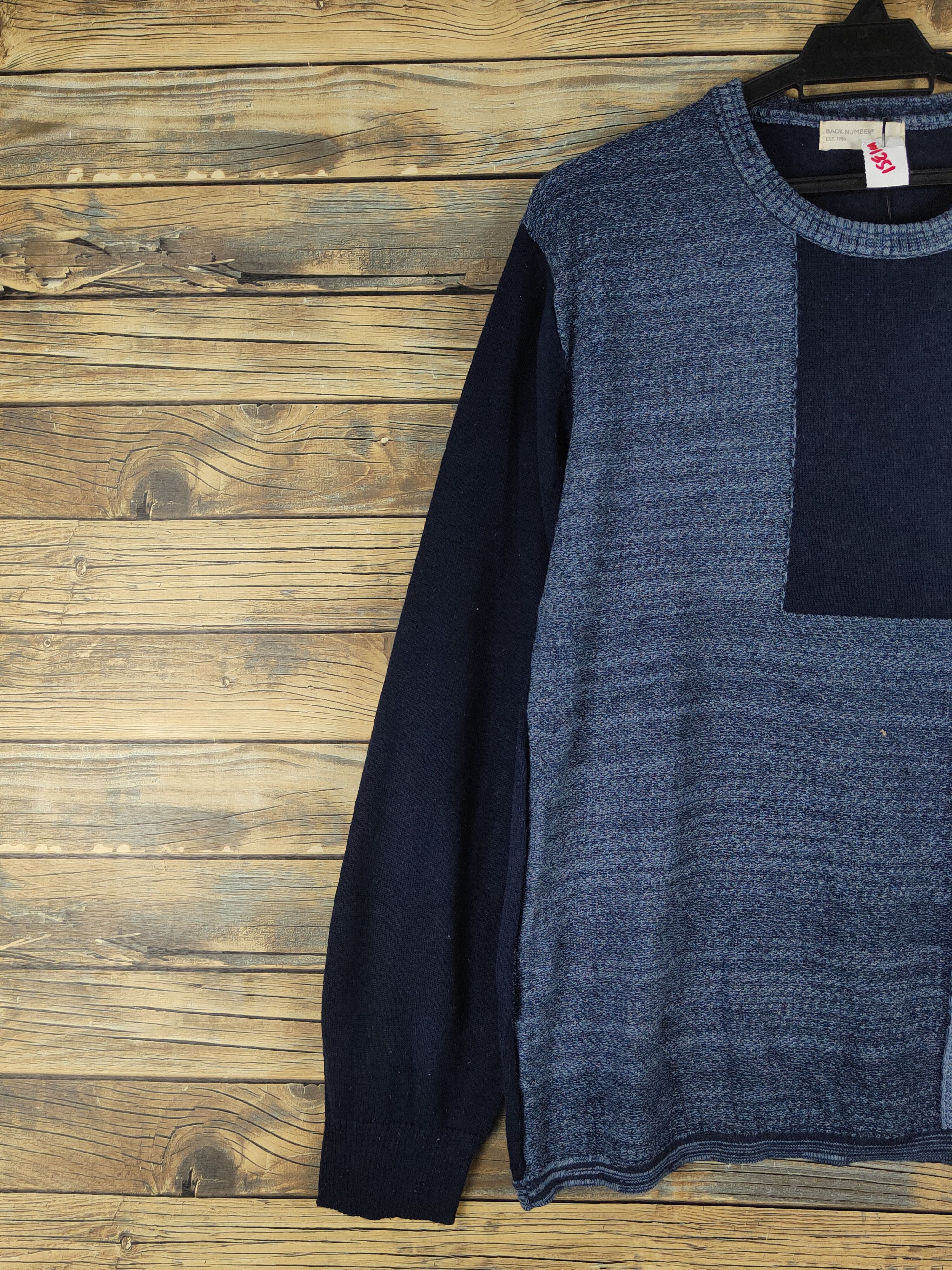 Homespun Knitwear Back Number patchwork Navy Knitwear Sweatshirts #W1351 Size US M / EU 48-50 / 2 - 3 Thumbnail