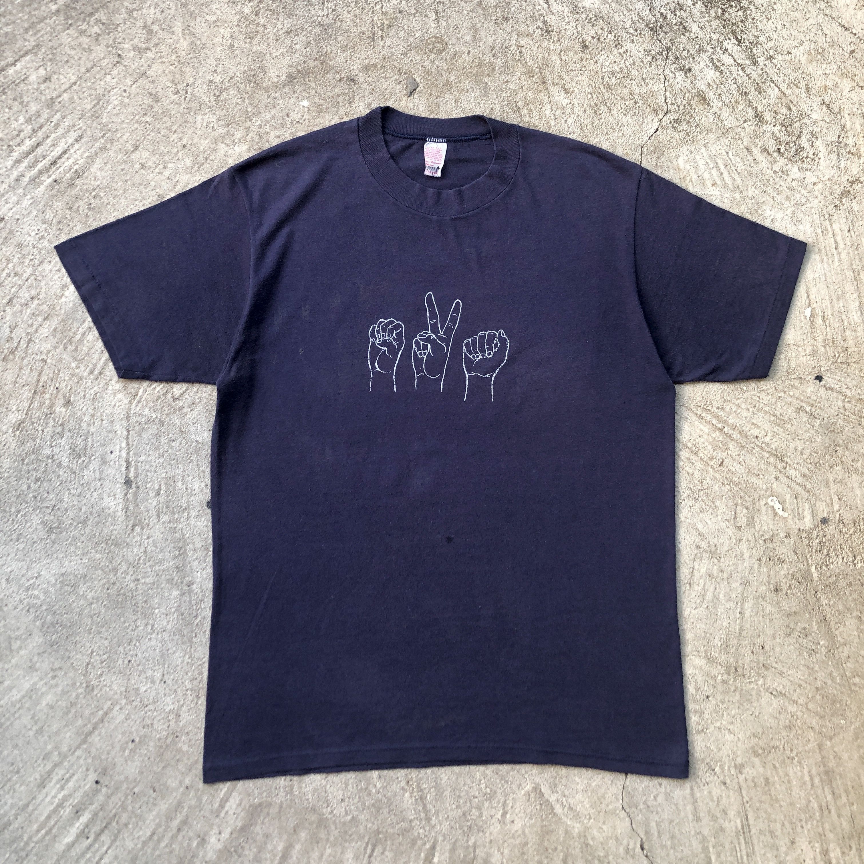 Vintage Vintage 80s American Sign Language tee faded navy L Size US L / EU 52-54 / 3 - 2 Thumbnail